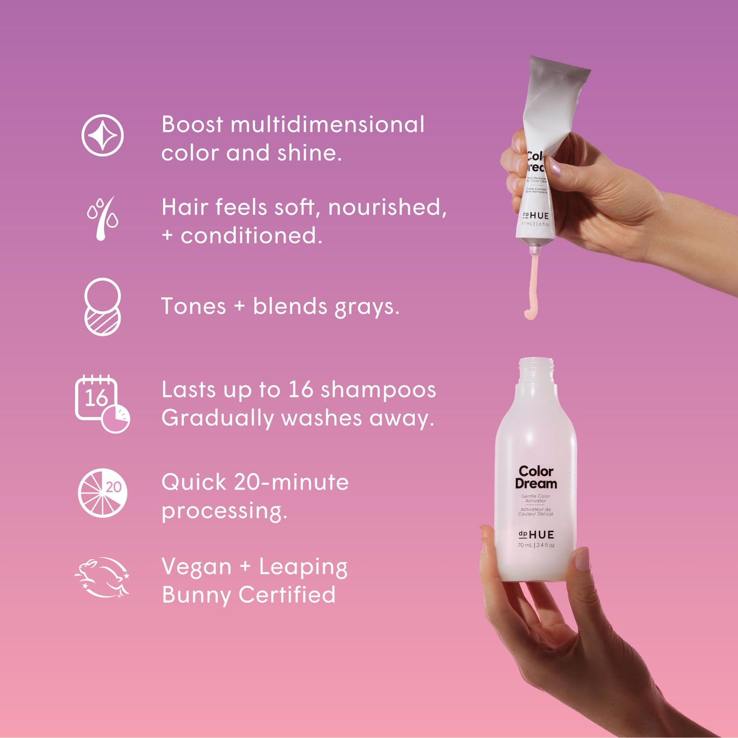 Light Pink dpHUE Color Dream, Dark Brown - Ammonia-Free, Demi-Permanent Hair Color - Lasts 16 Washes - Boosts Shine - Paraben & Sulfate Free, Leaping Bunny Certified