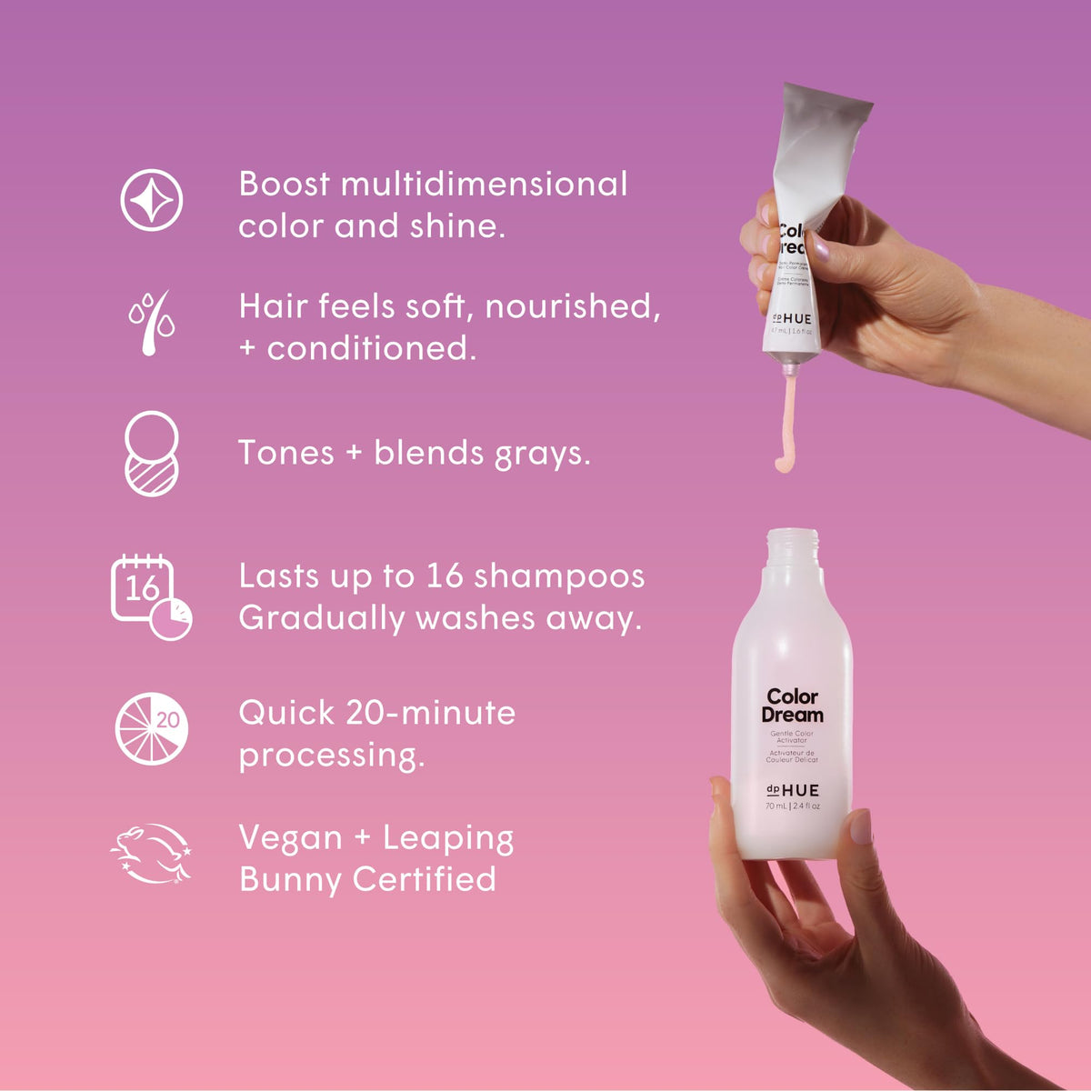Light Pink dpHUE Color Dream, Light Brown - Ammonia-Free, Demi-Permanent Hair Color - Lasts 16 Washes - Boosts Shine - Paraben & Sulfate Free, Leaping Bunny Certified