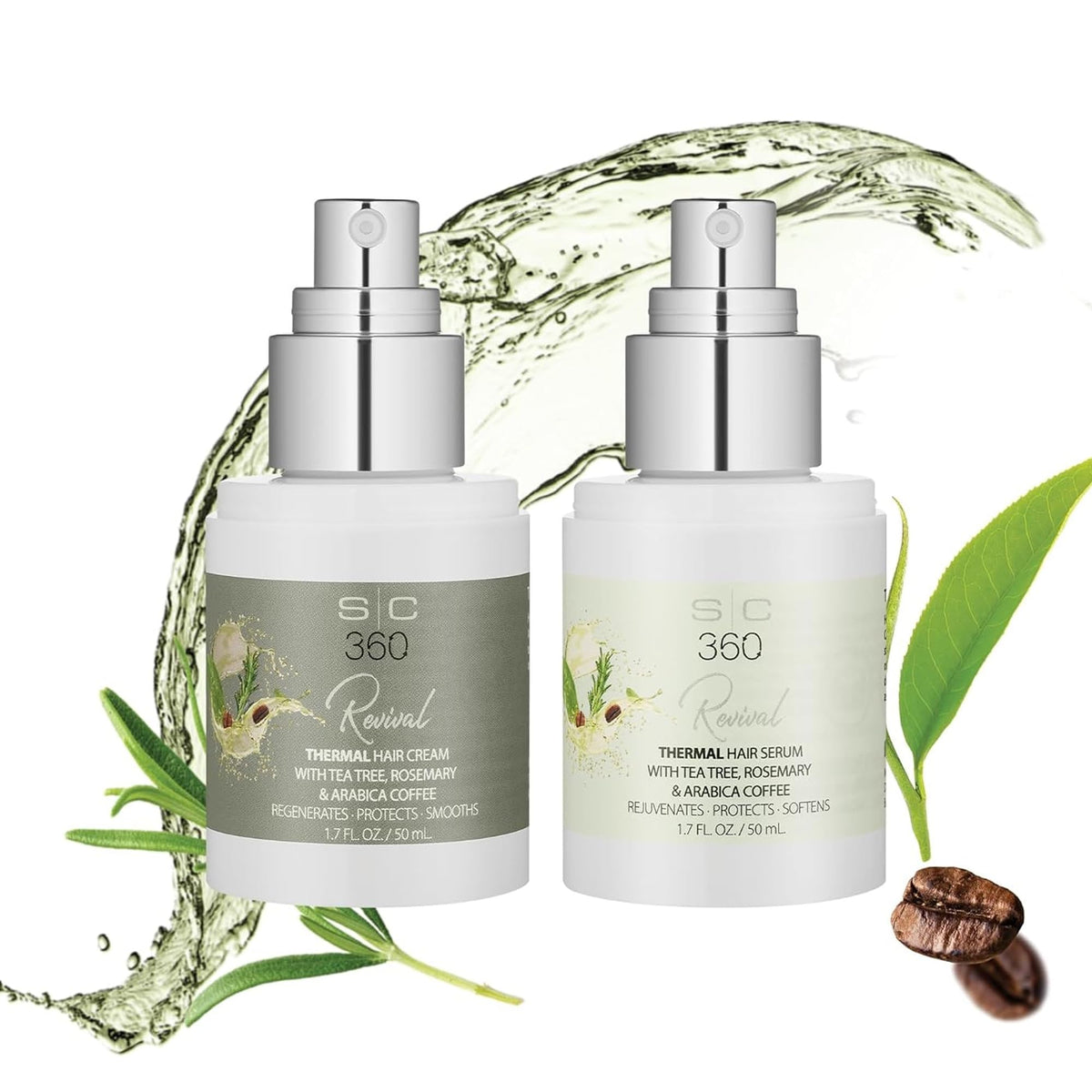 White Smoke StyleCraft SC360 Revival Thermal Hair Cream & Serum Duo Pack - Lighweight Frizz Control - Heat Protection & Shine - Tea Tree, Rosemary, Arabica Coffee, Vegan, Paraben-Free