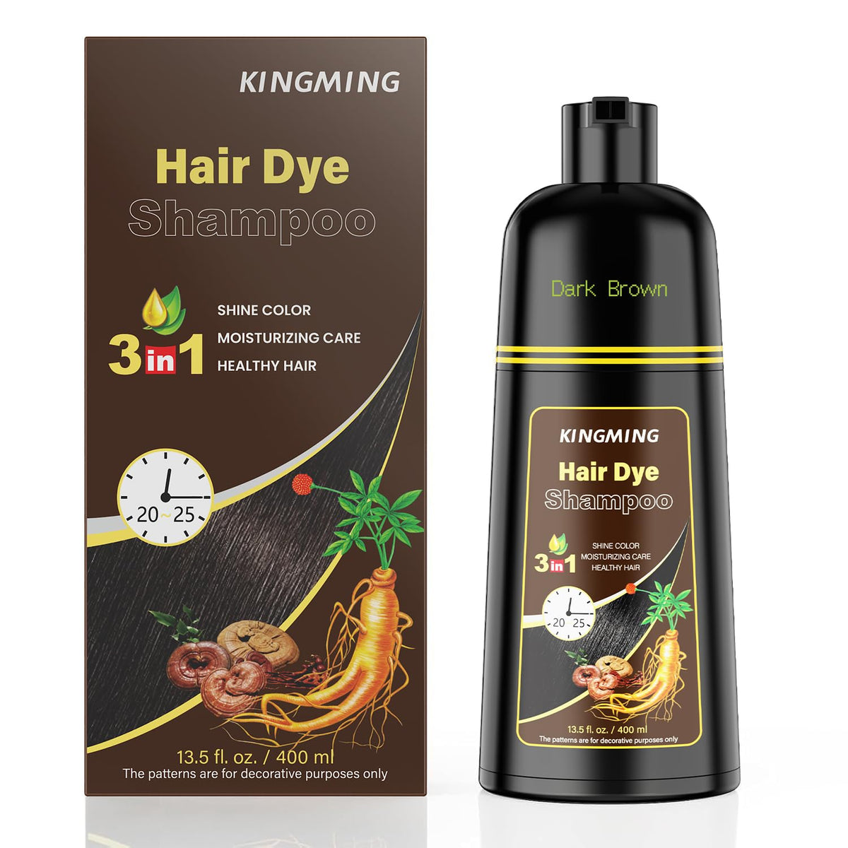 White Smoke KINGMING Dark Brown Hair Dye Shampoo 3 in 1 for Gray Hair