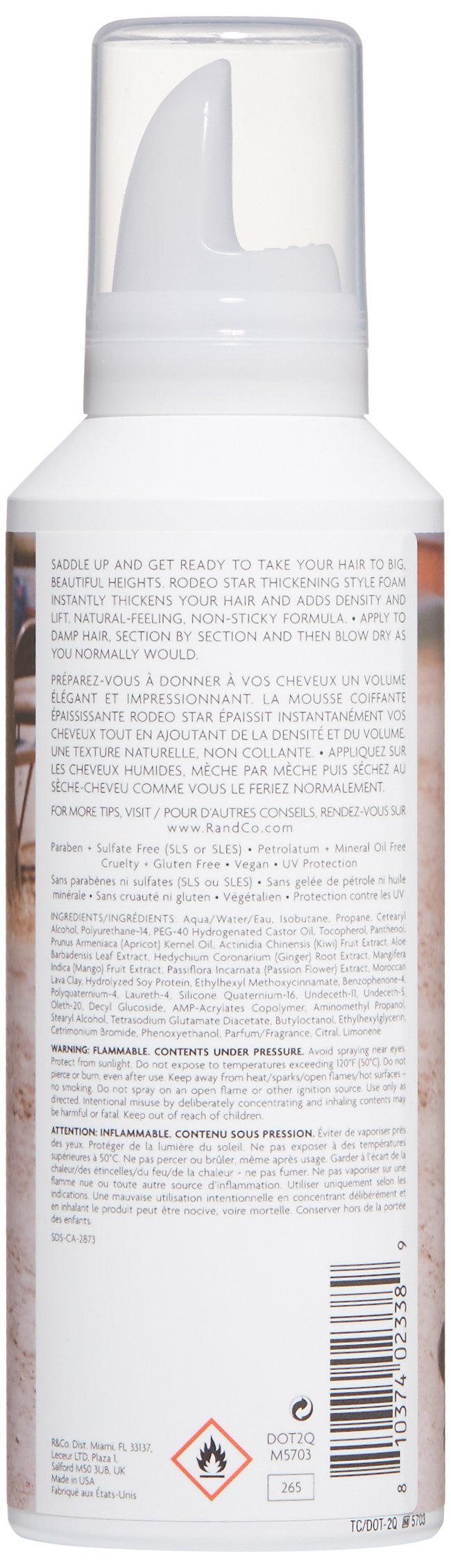 Lavender R+Co RODEO STAR Thickening Style Foam, 5 oz/146 mL, Dark Waves Scent