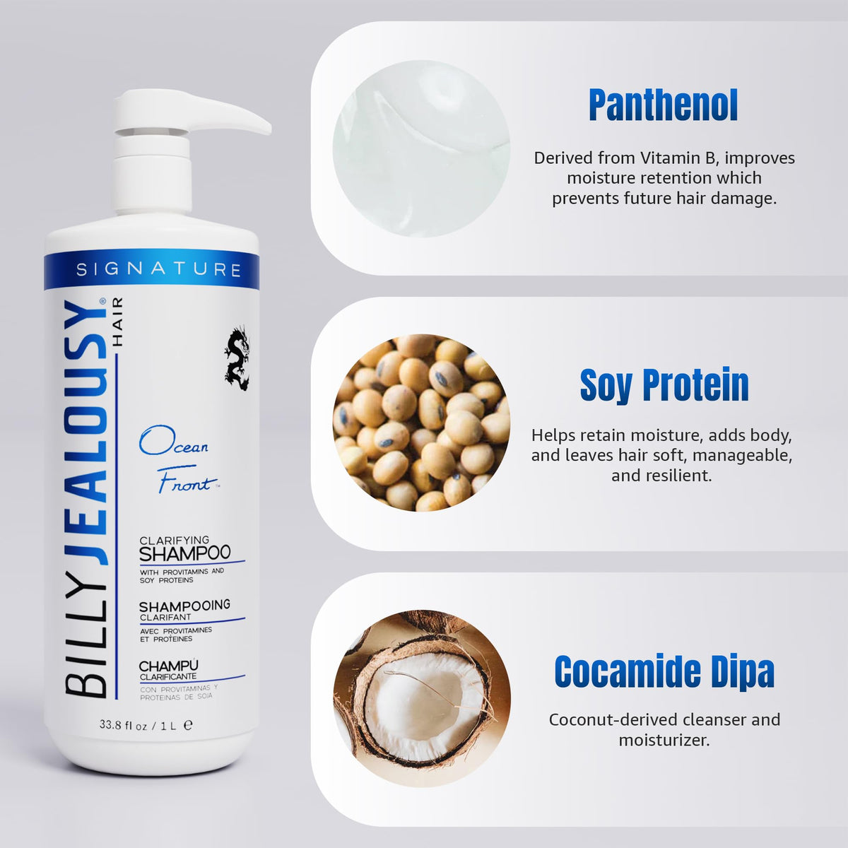 Lavender Billy Jealousy Ocean Front Clarifying Shampoo for Build Up, Excess Oil, Dirt, Product & Hard Water, Refreshing Oily Hair Shampoo for Men, Scalp Detox Unclogs Hair Follicles, Paraben-Free, 33.8 Fl Oz