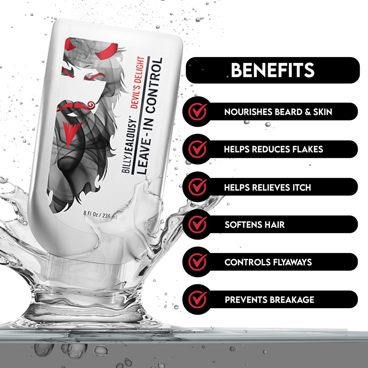 White Smoke Billy Jealousy Beard Control Leave In Beard Conditioner for Men with Aloe Leaf Juice and Jojoba Seed Oil, Softens Hair and Skin, Light Hold with Matte Finish