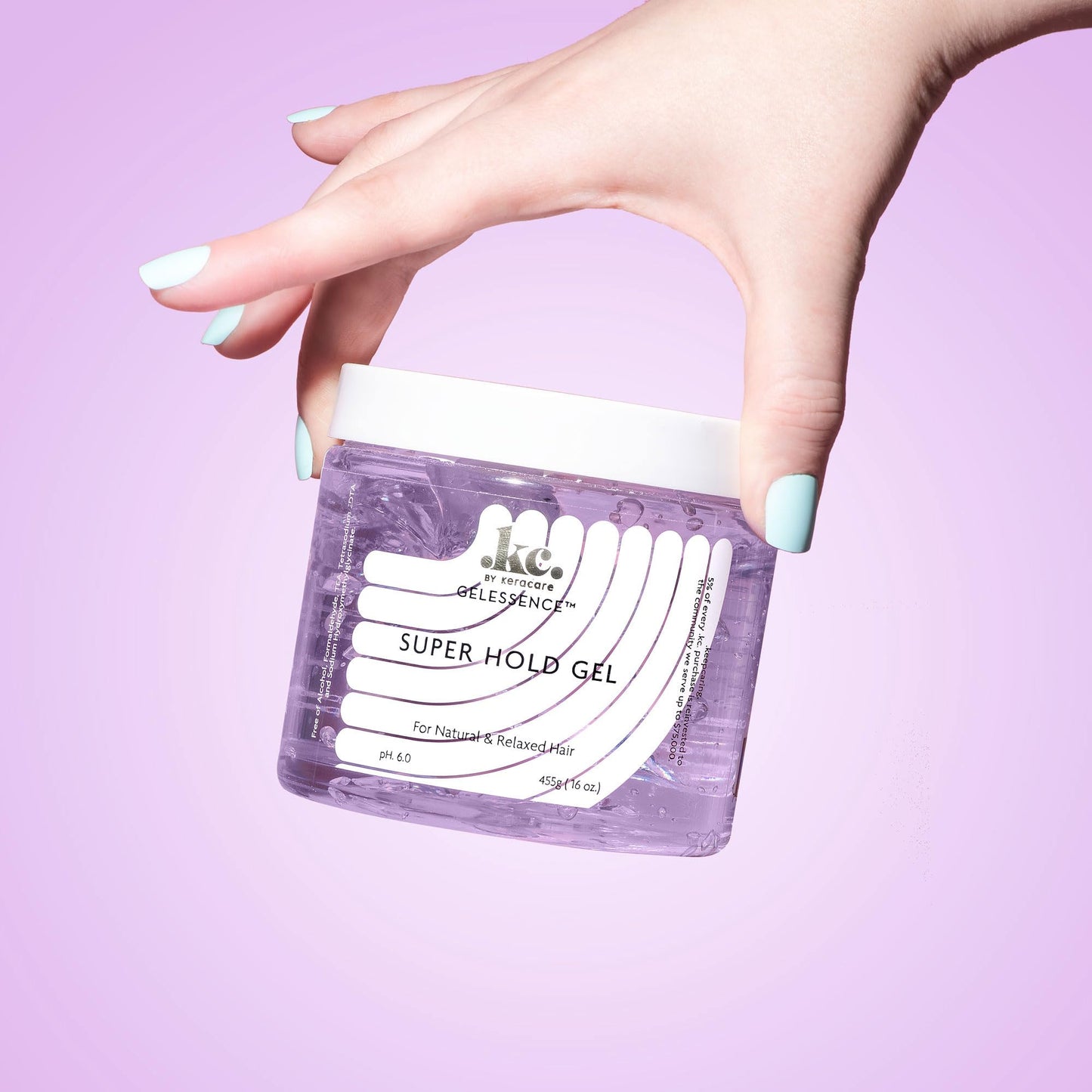 Lavender KeraCare GelEssence Super Hold Gel - 16 ounce - Maximum Hold- Adds Shine - Flake Free - Vegan - Crunch Free - Nonstick Formula - For Relaxed and Natural Hair