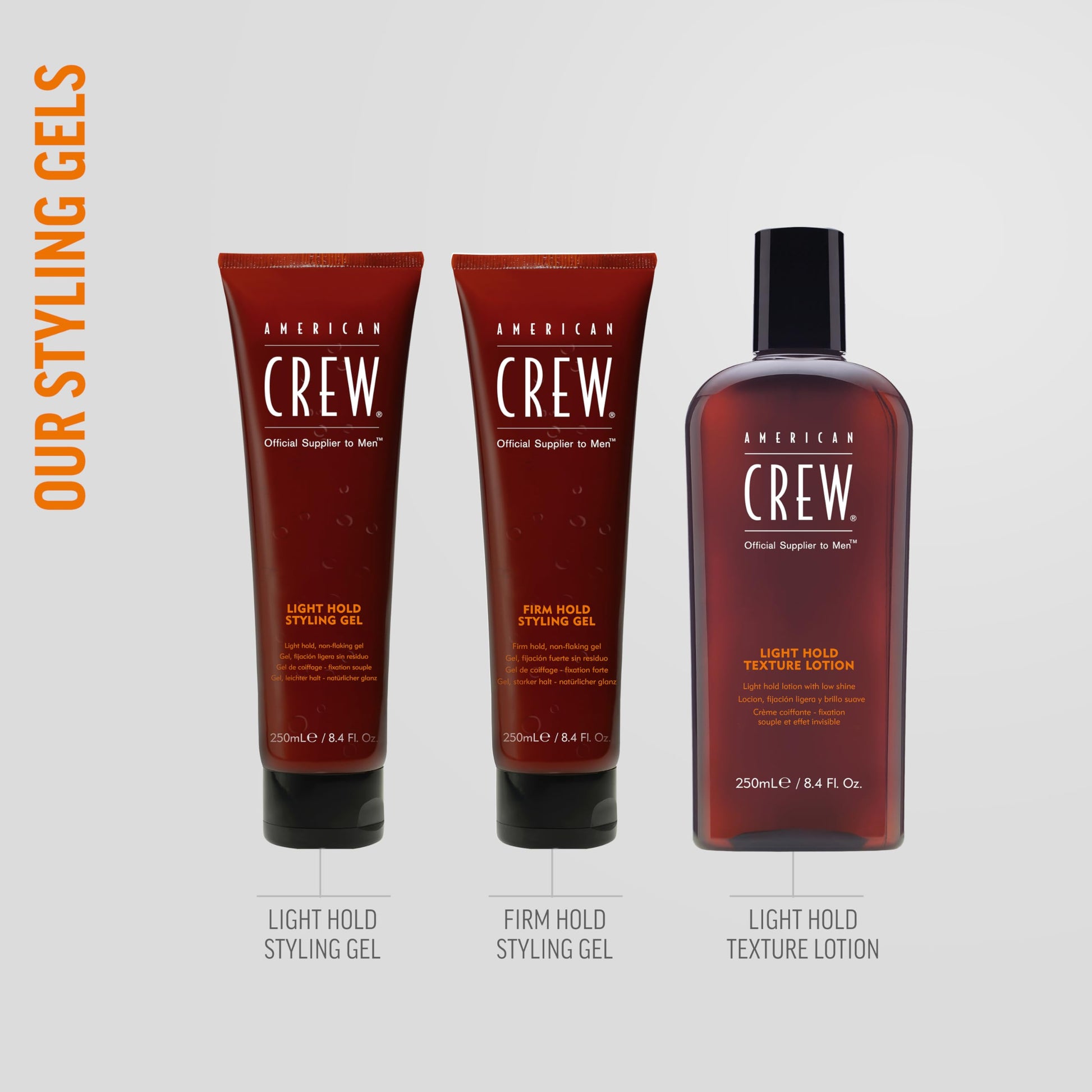 Light Gray American Crew Men's Hair Styling Gel, Firm Hold, Non-Flaking, 8.4 fl oz