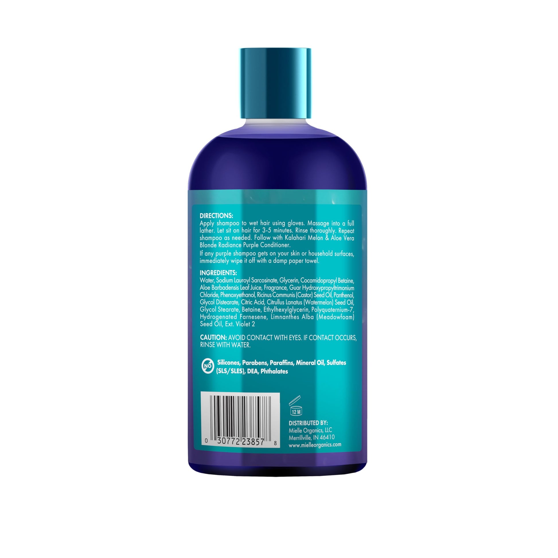 White Smoke Mielle Kalahari Melon & Aloe Vera Purple Shampoo, Blonde Radiance Toning Shampoo for Brassy Hair, Sulfate-Free Moisturizing Cleanser for Blonde & Textured Hair, 12 Ounce