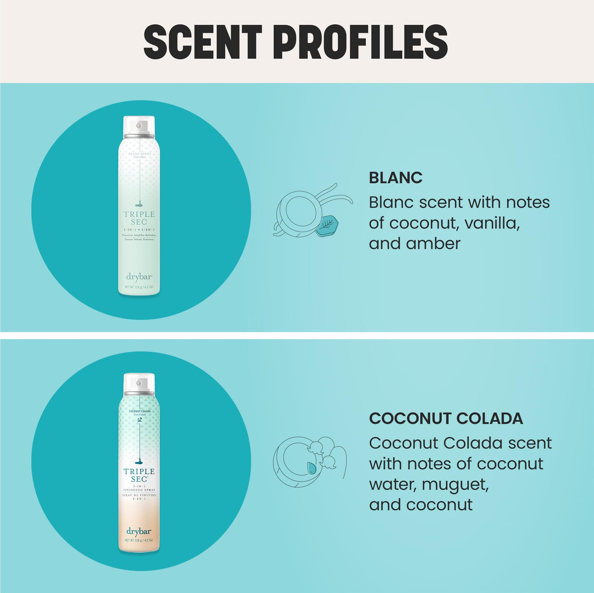 Light Blue Drybar Triple Sec 3-in-1 Coconut Colada Finishing Spray | Instant Volume and Texture Refresher (4.2 oz)