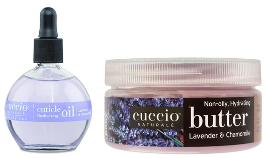 White Smoke Cuccio Full Hand Treatment - Cuticle Oil 2.50 Oz and Butter Blends Moisturizing Scented Body Cream, 8 Oz (Lavender)