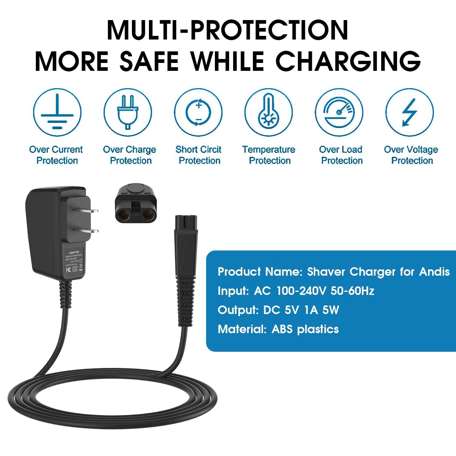 White Smoke Xxszhy 5V 1A Adapter for Andis Shaver Charger Power Cord, Replacement Andis Charger Compatible with 17150 17165 TS-1 TS-2 Foil Shaver