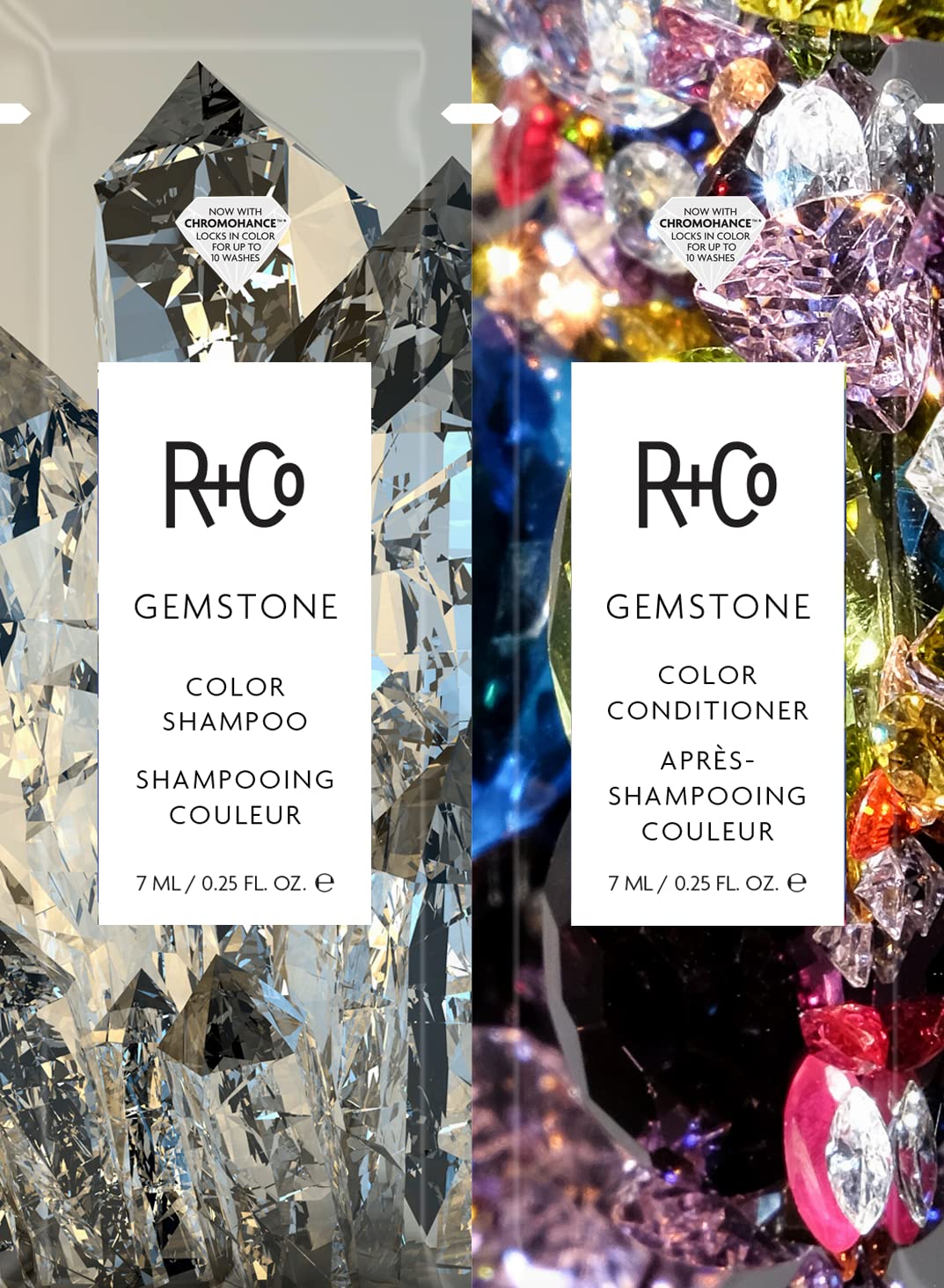 White Smoke R+Co GEMSTONE Color + Repair Shampoo/Conditioner Tandem Packette