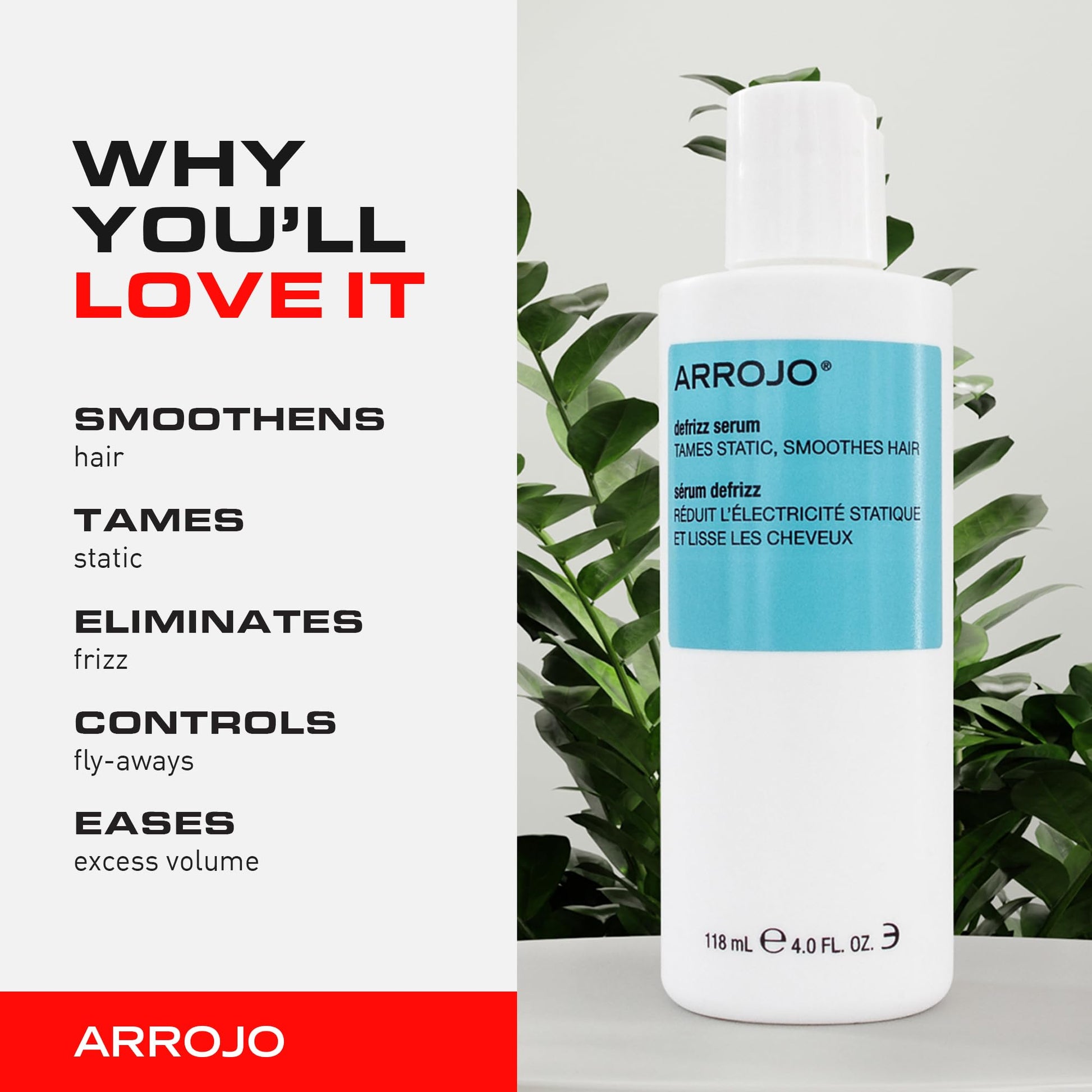 White Smoke Arrojo Defrizz Serum, 4oz – Sulfate & Paraben-Free Hair Serum for Frizzy and Damaged Hair for Men & Women – Lavender-Pear Scented