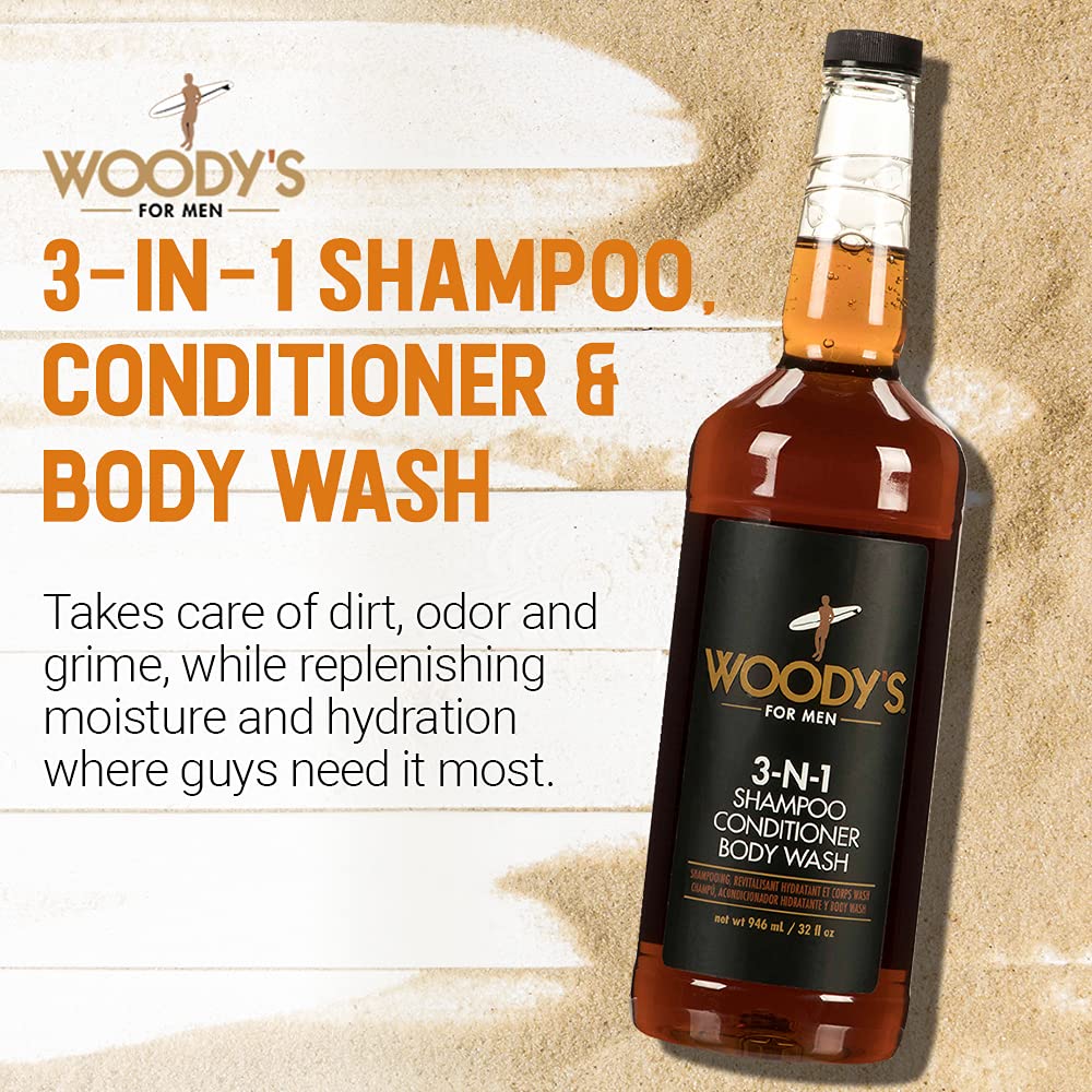 White Smoke Woody's Mens Body Wash 3 in 1 – Shampoo, Conditioner, & Body Wash, All-in-One Cleanser, Refreshing & Hydrating with Natural Extracts - 32 fl oz