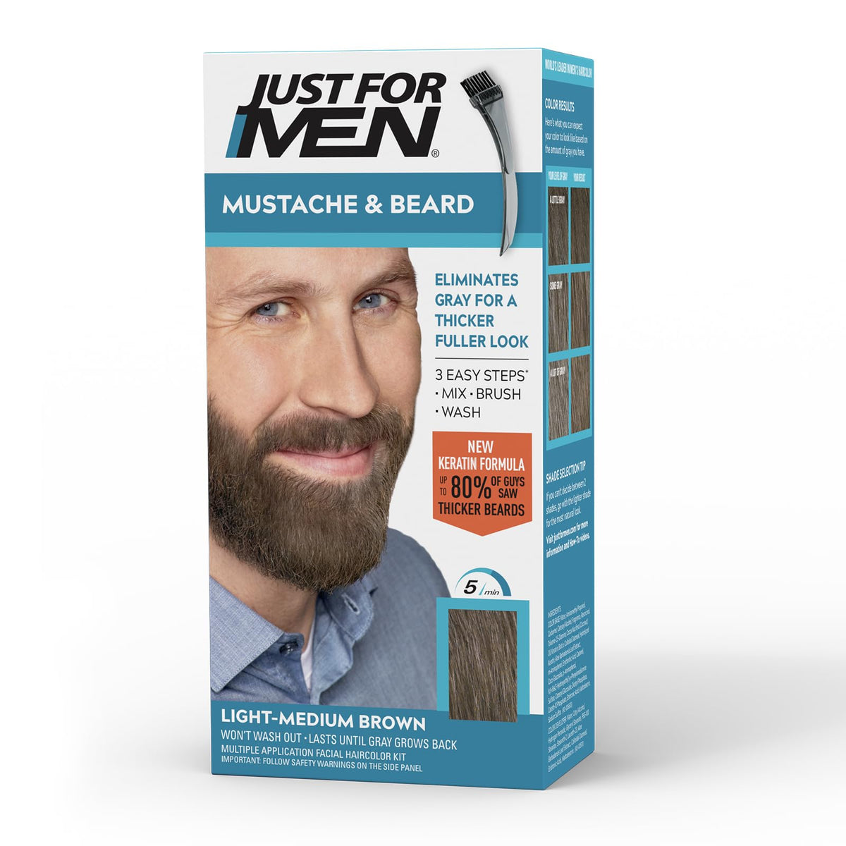 White Smoke JUST FOR MEN Mustache & Beard Dye, Keratin, Light-Medium Brown M-30 (1 Pk)