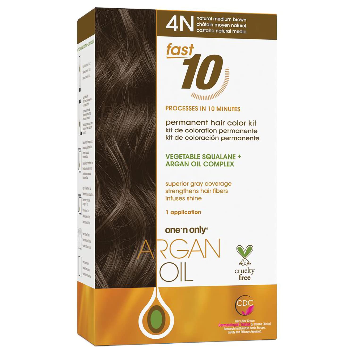 White Smoke One 'N Only Fast 10 Permanent Hair Color Kit - Hair Dye for Women with Argan Oil to Maintain Moisture Balance - Advanced Micro-Pigments for Natural Tones (4N Medium Brown)