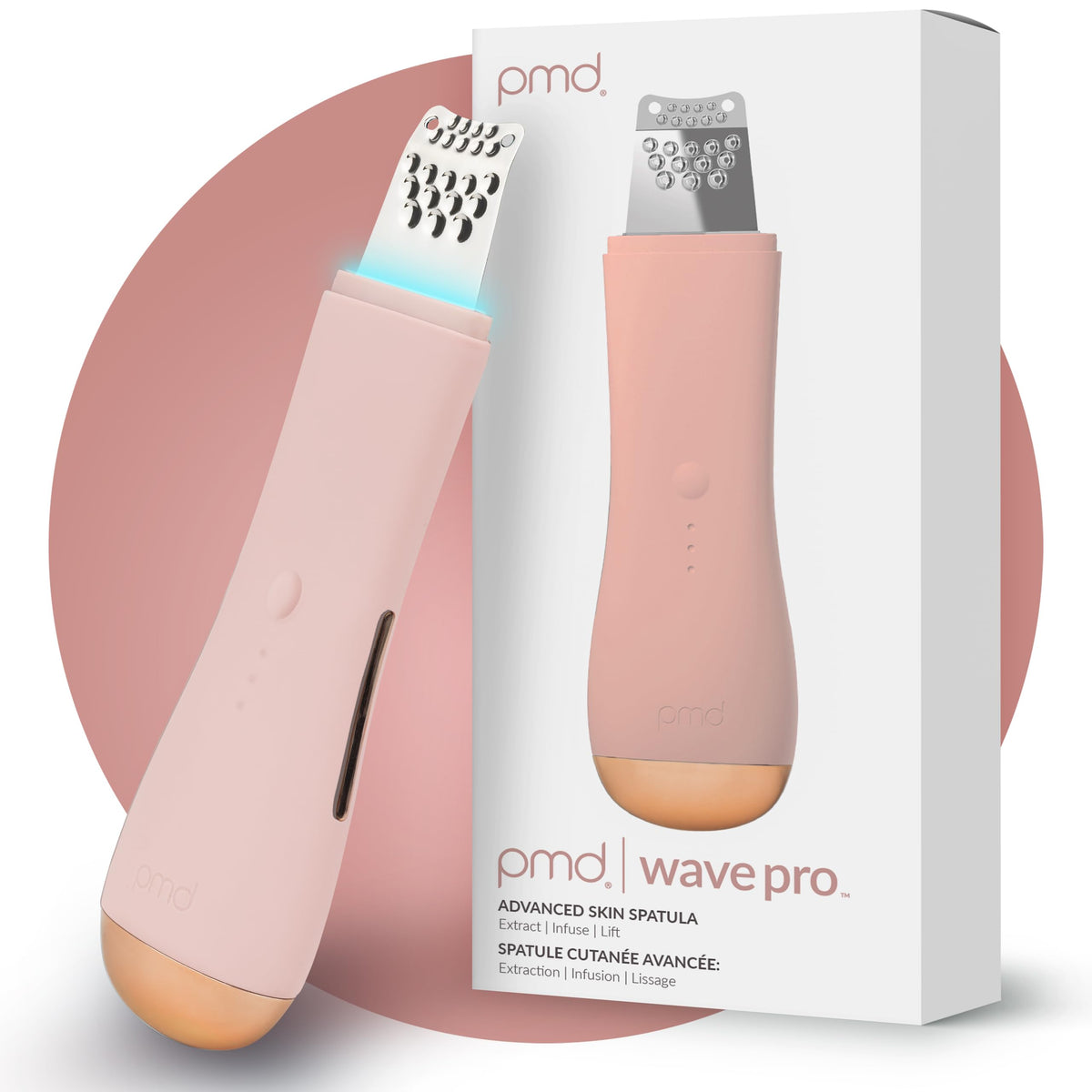 White Smoke PMD Wave Pro Skin Spatula, Professional-Grade Facial Skin Care Products, Blackhead Remover Tools with SonicGlow, E-Wave, Clear Pores, Blackheads and Whiteheads, Blush