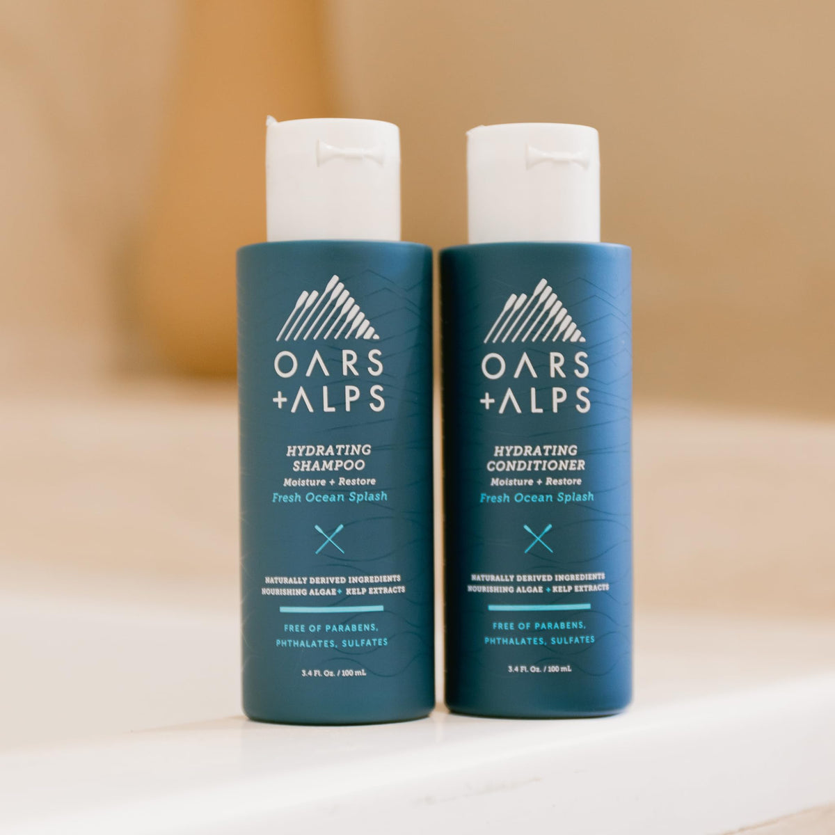 Lavender Oars + Alps Men's Sulfate Free Hair Shampoo and Conditioner Set, Infused with Kelp and Algae Extracts, Fresh Ocean Splash, Travel Size 3.4oz Each