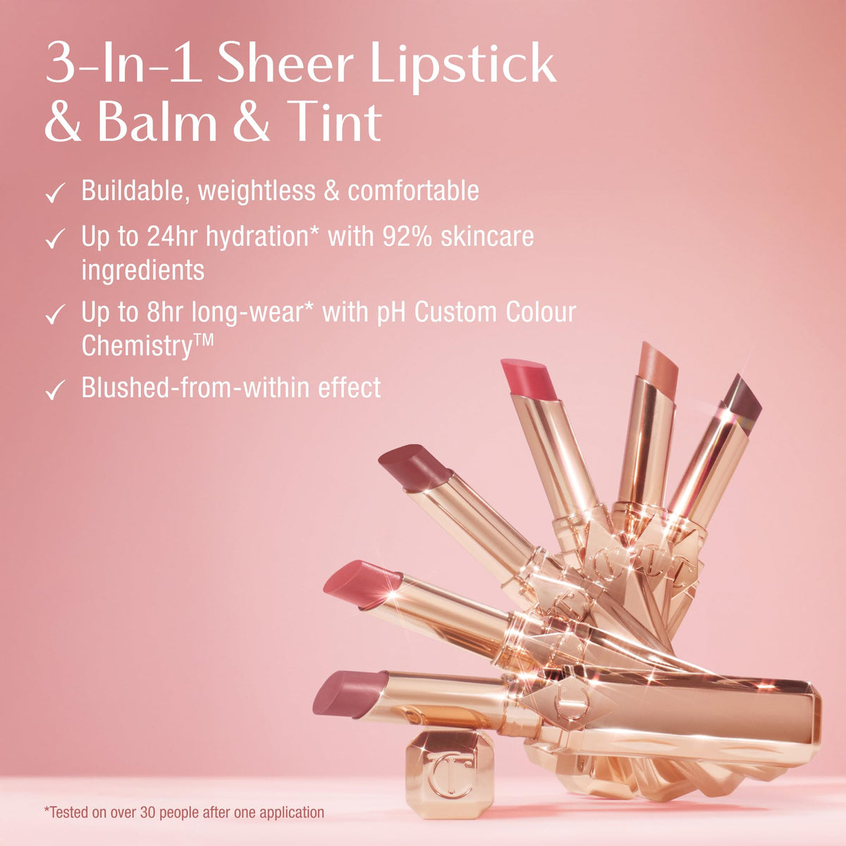 Light Pink Charlotte Tilbury Pillow Talk Blush Balm Lip Tint - Buildable Sheer Tint