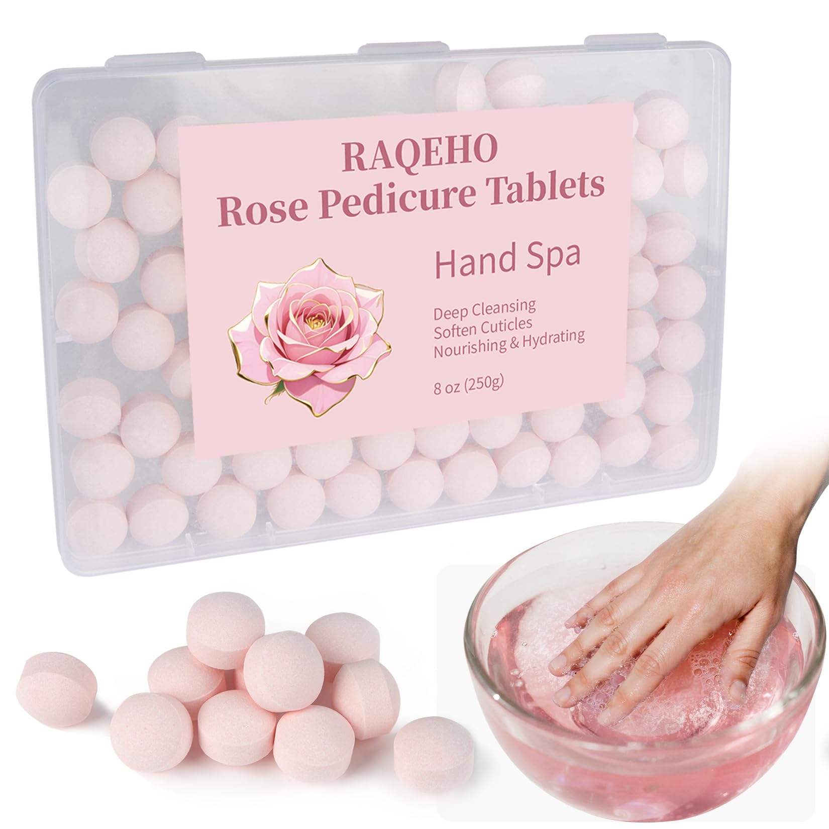White Smoke RAQEHO Manicure Spa Balls 8oz -Rose Soak Balls Moisturizing Tablets Cuticle Soften Bombas Efervescentes Para Pedicure Spa Nail Supplies Tools for Hand Soak Pedicure Soak Nail Care Nail Salon（80count）