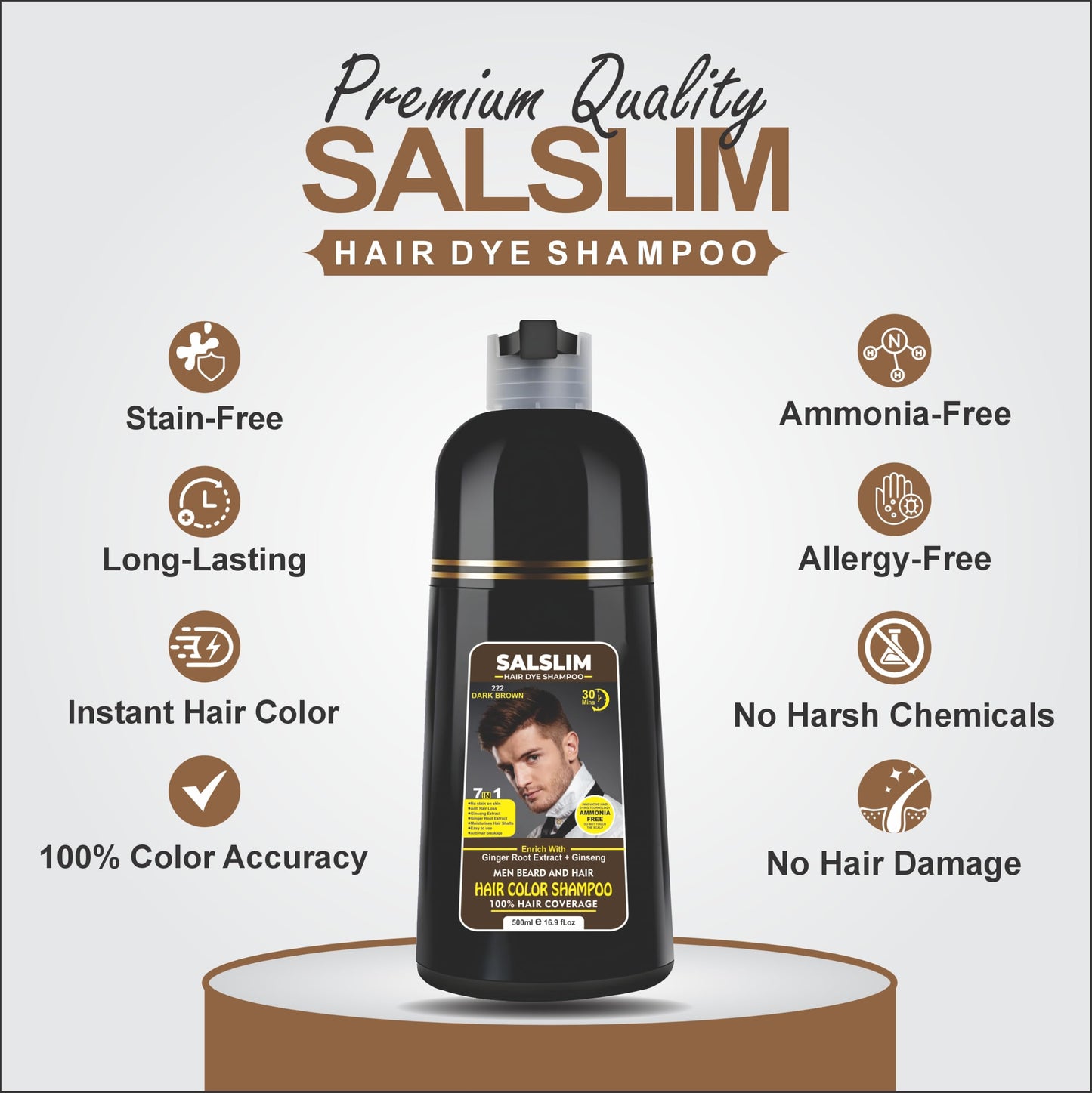 Lavender SALSLIM Hair Dye Shampoo – 7-in-1 Instant Natural Dark Brown Color in Minutes, Herbal Hair Coloring Shampoo for Gray Coverage, Long Lasting, Easy to Use for Men – 30+ Days (DARK BROWN)