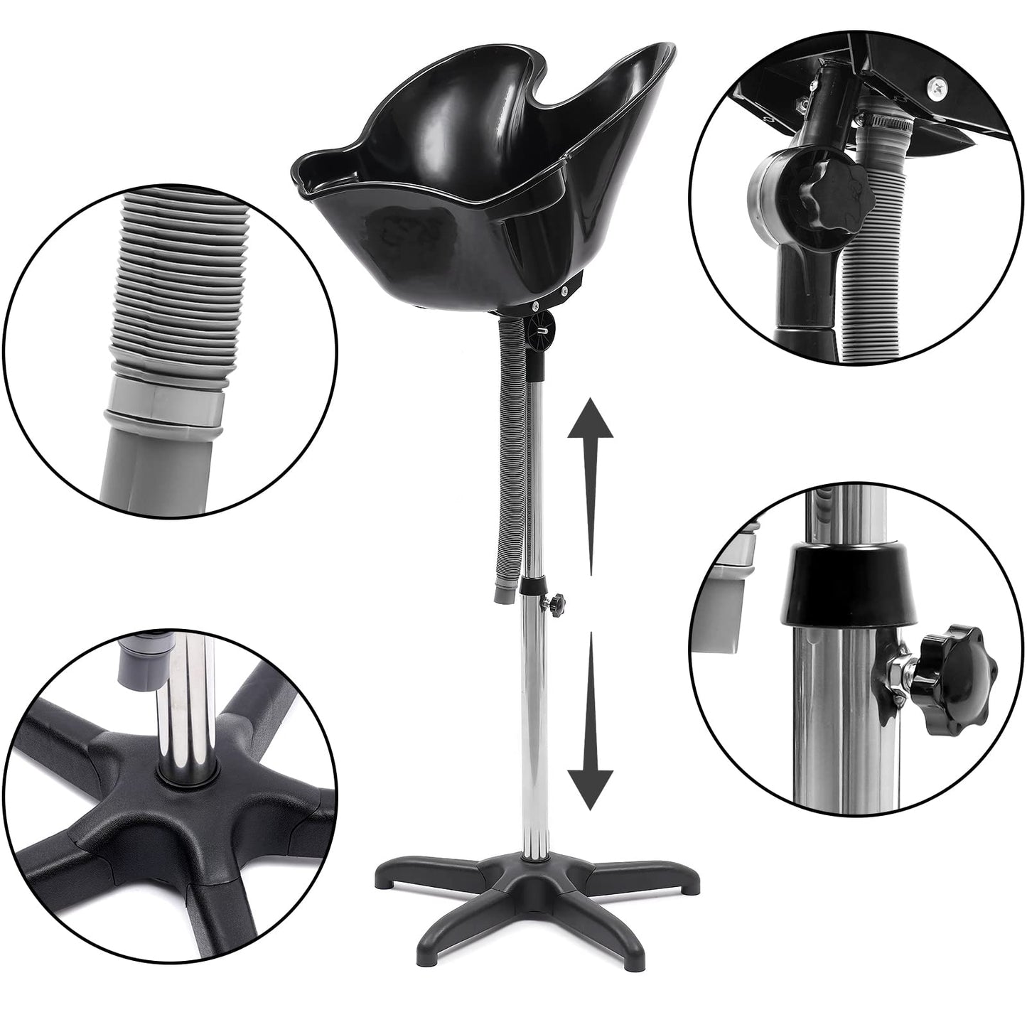 White Smoke Fichiouy Mobile Shampoo Basin Sink Stand with Height Adjustable, Portable Large Salon Hair Hairdressing Back Wash Shampoo Bowl Deep Basin Hair Washing Sink