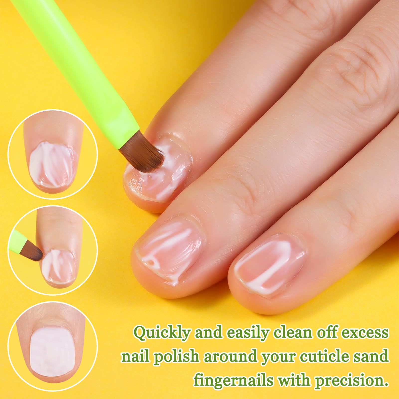 Tan INENK 3PCS Nail Clean Up Brushes for OPI Nail Polish Remover, Brushes for Cleaning Polish Mistakes on the Cuticles, Acetone Resistant Nail Brush for Nail Art and Designs（Fluorescent Green ）