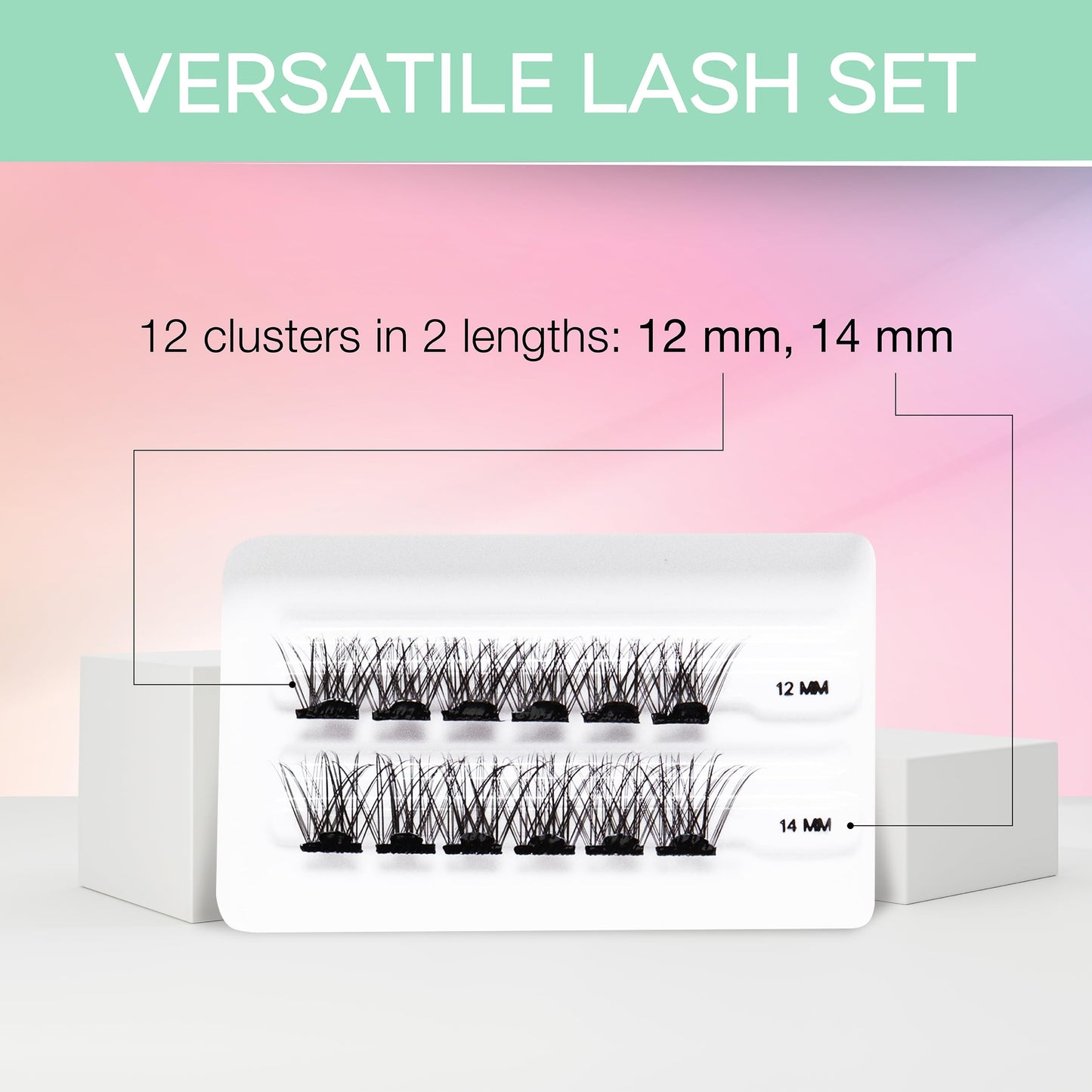 Lavender Ardell Press On Pre-Glued Eyelash Extension - Wispies Volume, Customizable DIY Lash Clusters, All-Day Wear, 12mm and 14mm Individual Lashes, 12 Count