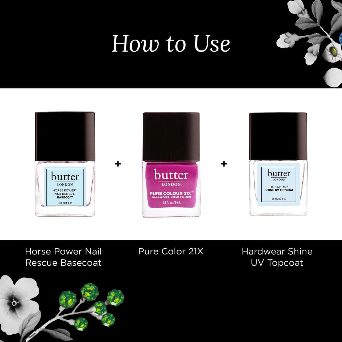 Black butter LONDON PC21X Nail Lacquer Polish, Union Jack Black, Manicure Color