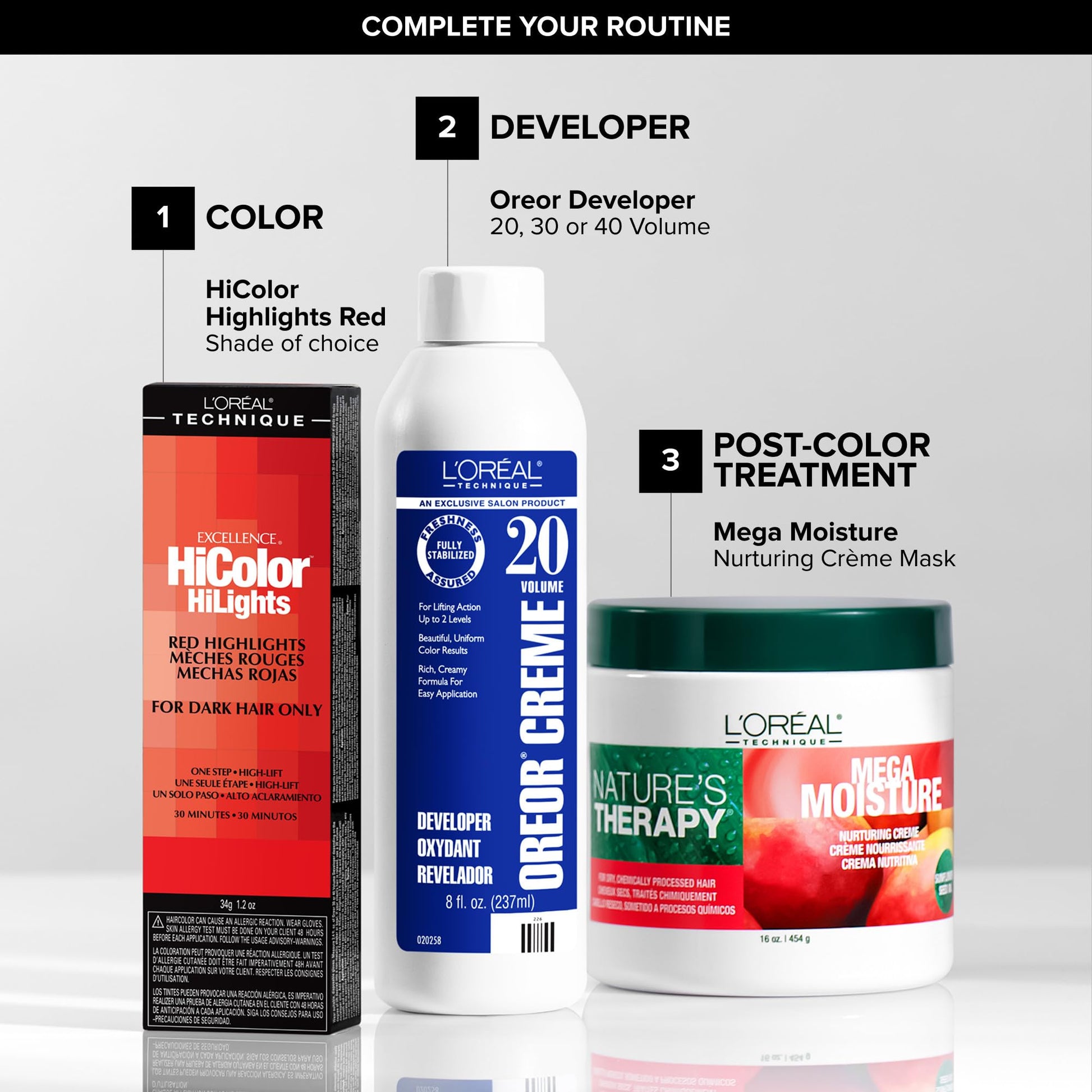 Light Gray L'Oréal Technique HiColor Red HiLights - Permanent Hair Color for Dark Hair, Intense Red Highlights, No Pre-Lightening Required, Rich, No-Drip Crème, Quick Processing Time, Magenta