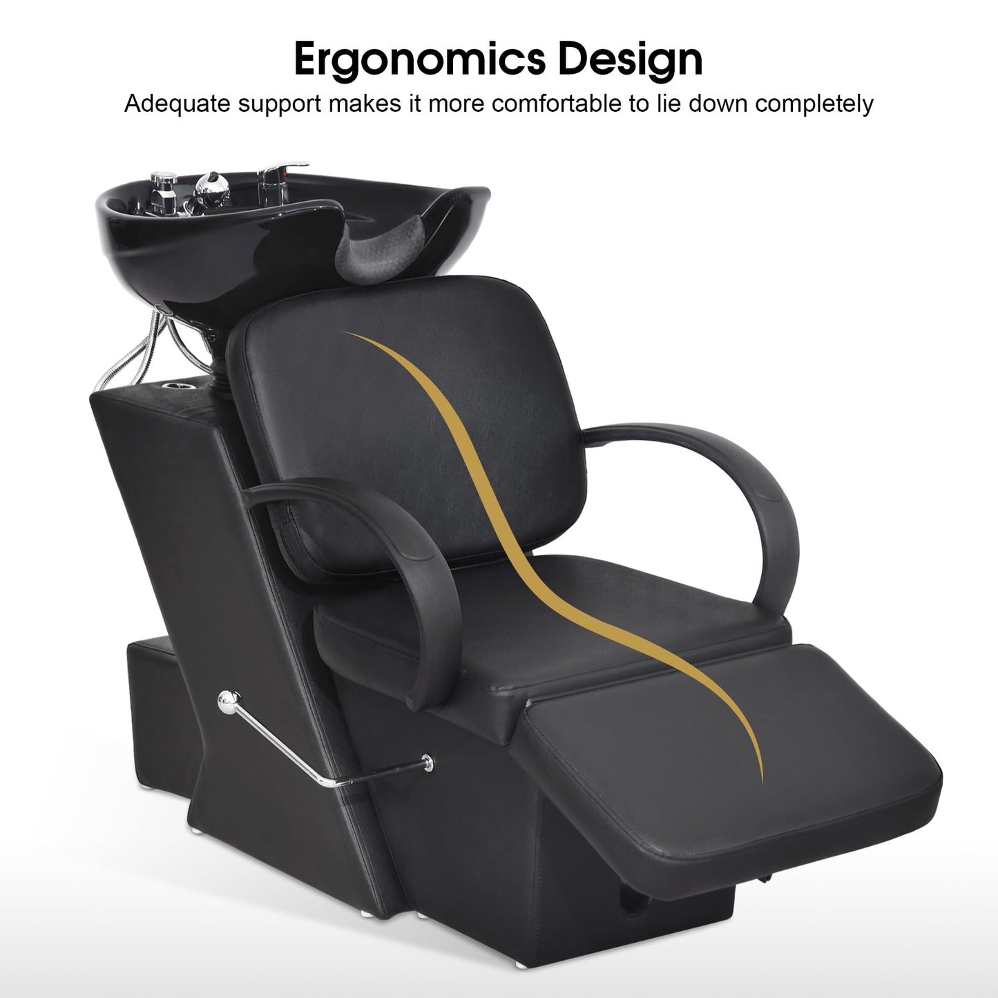 White Smoke BarberPub Ceramic Bowl Shampoo Chair, Adjustable Backwash Sink, Hair Stylist Barber Chairs for Salon Beauty Spa Tattoo Unit Station 9051