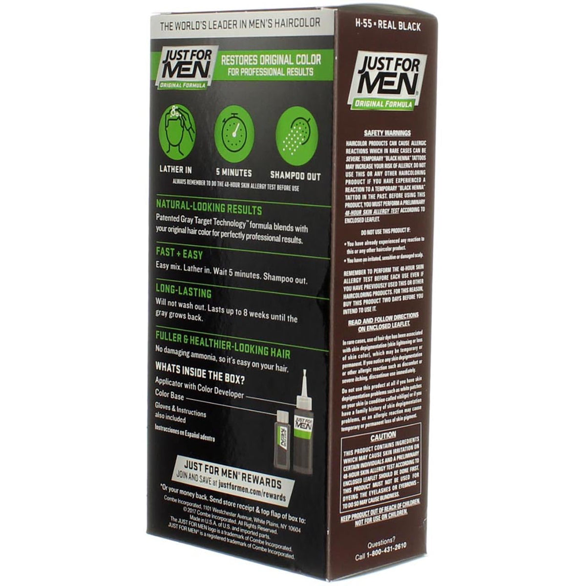 Dark Slate Gray Just For Men Shampoo-In Hair Color - Real Black - 2 pk