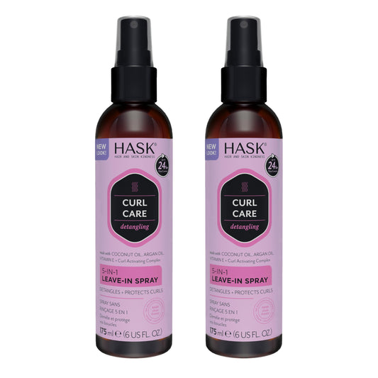 White Smoke HASK CURL CARE 5-IN-1 Leave-In Spray Conditioner 2 Piece Bundle- vegan formula, cruelty free, color safe, gluten-free, sulfate-free, paraben-free