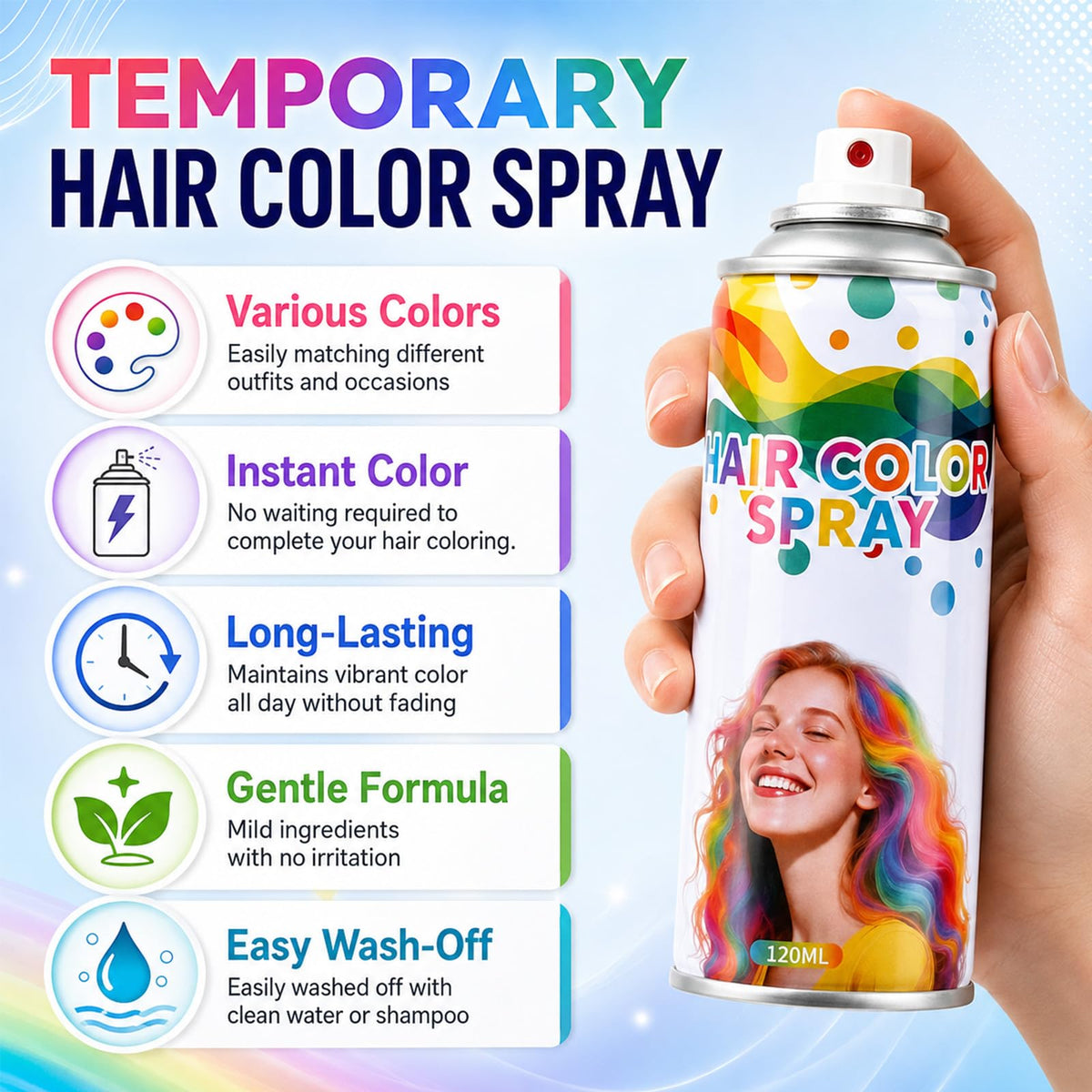 White Smoke 6 Color Hair Spray,Temporary Hair Color Spray for Kids,Washable Hair Dye