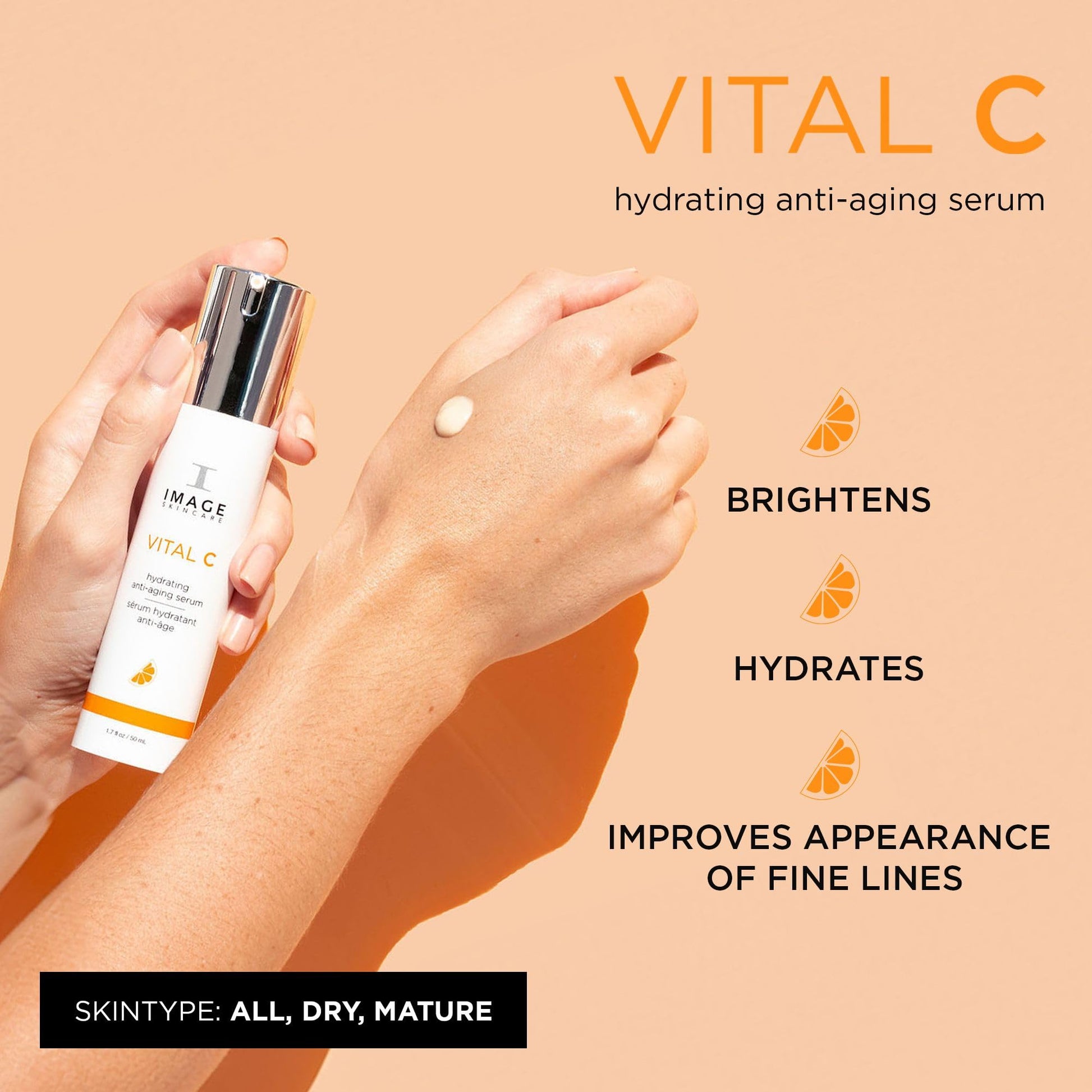 Navajo White IMAGE Skincare, VITAL C Hydrating Face Serum, with Vitamin C and Hyaluronic Acid, to Brighten, Tone and Smooth Appearance of Wrinkles, 1.7 fl oz