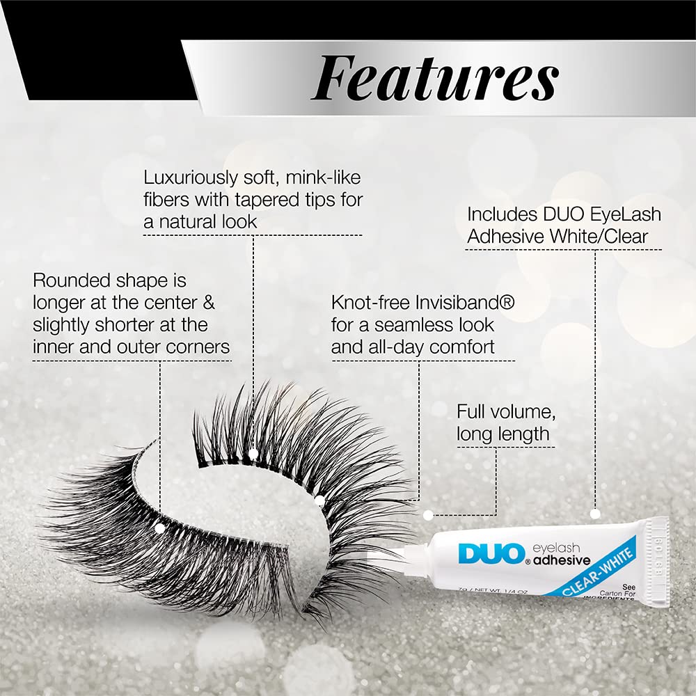 Lavender Ardell 3D Faux Mink Lashes 863 with Duo Lash Adhesive Pipette, 1g - Long-Lasting, Natural Look False Eyelashes, 1 Pack