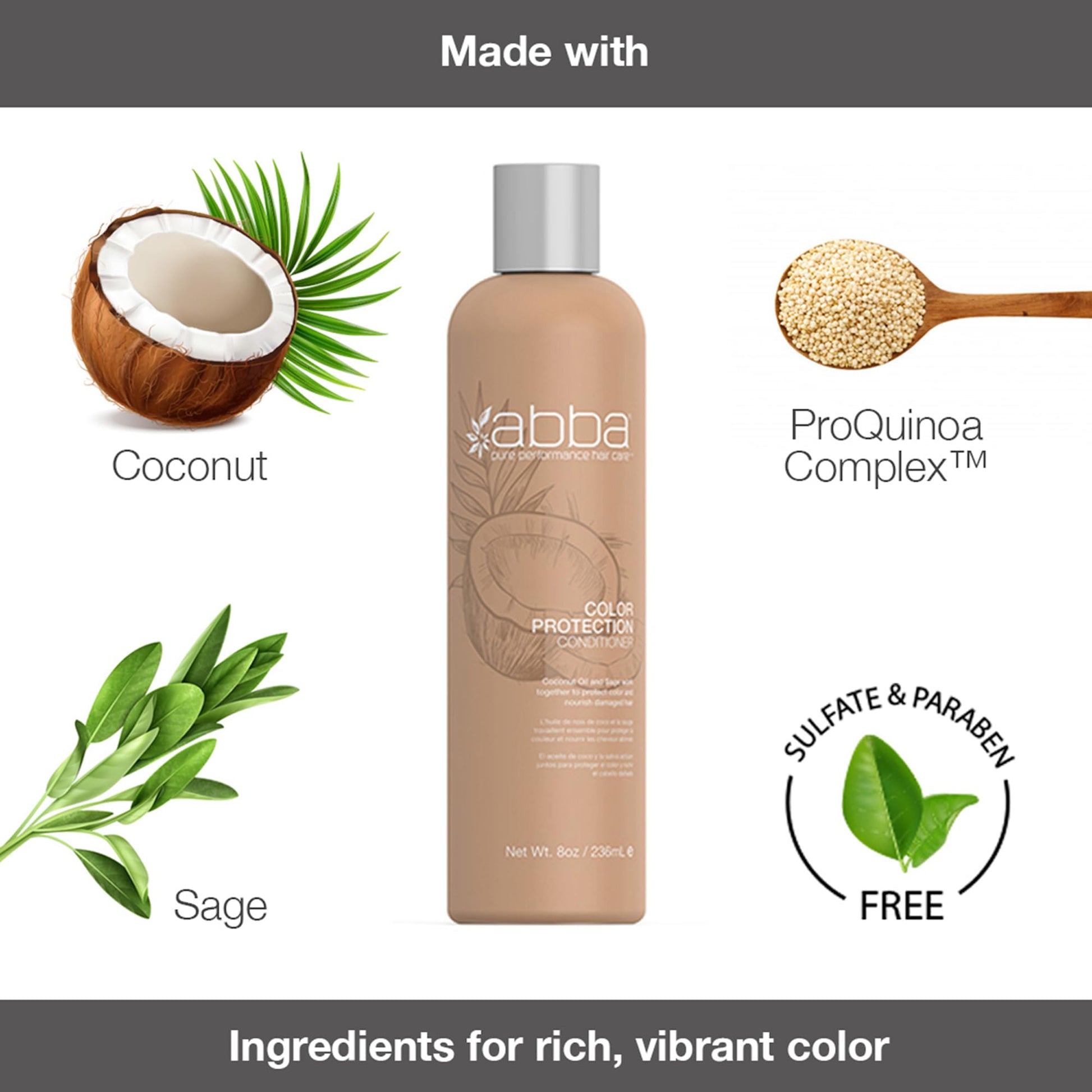 White Smoke ABBA - Pure Color Protection Conditioner - Coconut Oil & Sage, 32 fl oz