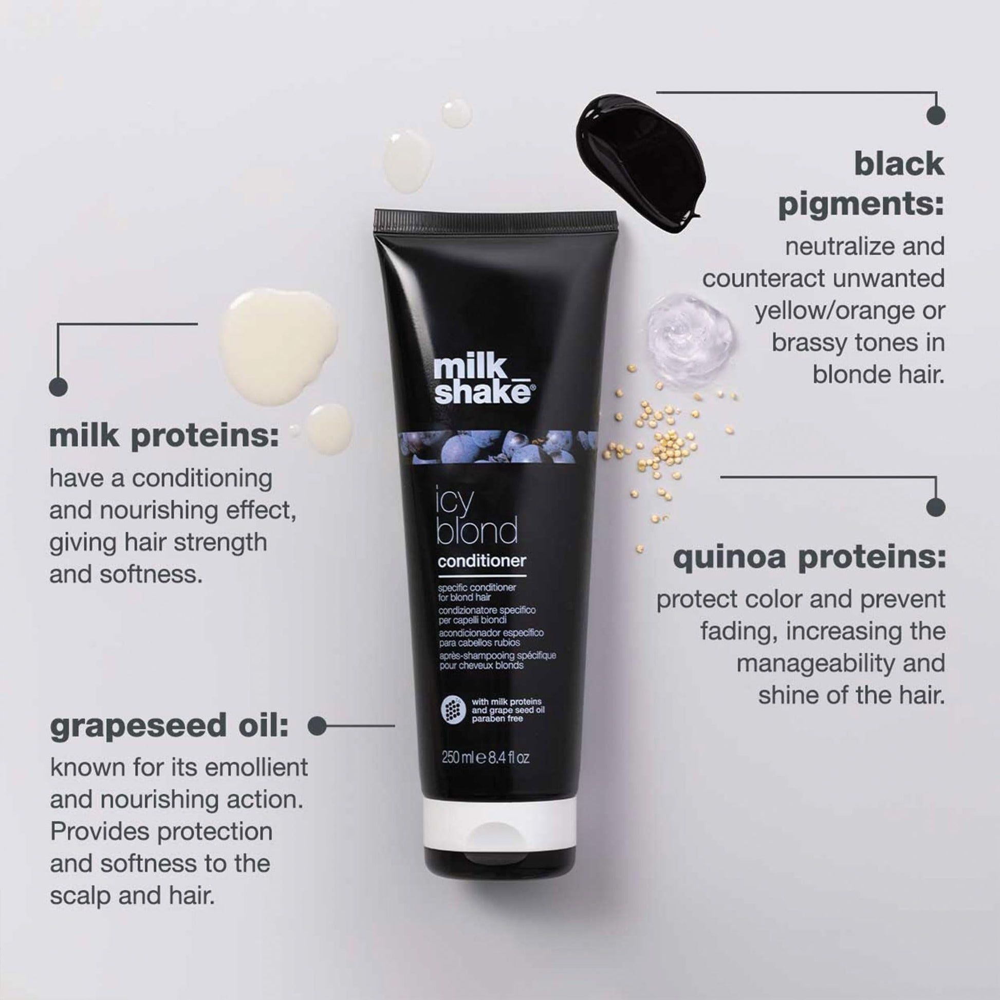 Light Gray milk_shake icy blond conditioner | award winning toning conditioner with black pigment to neutralize yellow and brass in platinum blonde hair | hydrates and brightens cool tones 8.4 fl oz