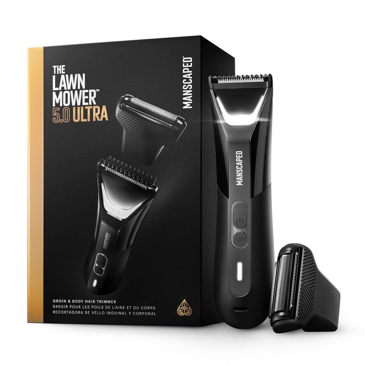 White Smoke MANSCAPED® The Lawn Mower® 5.0 Ultra Groin & Body Hair Trimmer – Dual-Head SkinSafe® Trimmer & Foil Blades, Waterproof Wet/Dry Groomer, USB-C Rechargeable with Travel Case, Men’s Ball Shaver, Black