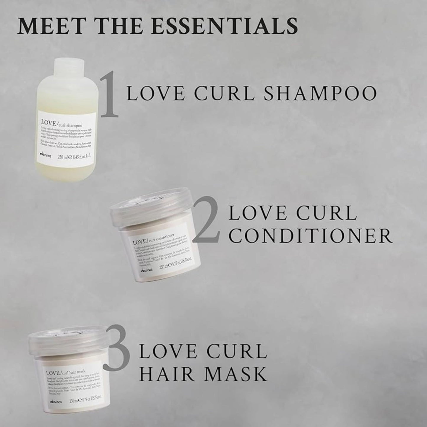 Gray Davines LOVE Curl Conditioner, Enhancing Taming Protein-Rich Formula for Wavy and Curly Hair - Elasticizing Treatment Gives Softness & Volume with Almond Extract, Travel Size, 2.54 Fl Oz