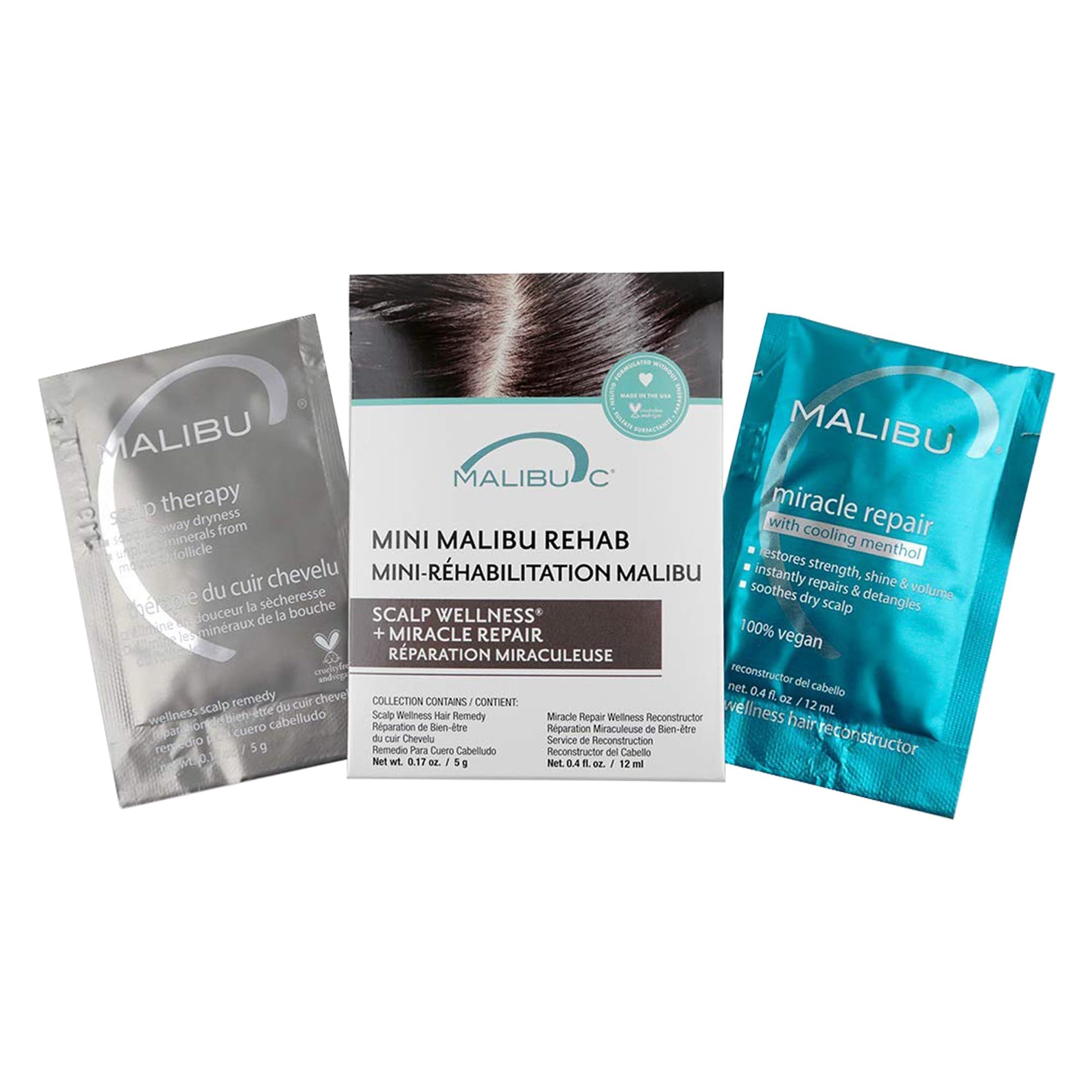 White Smoke Malibu C Mini Malibu Rehab Scalp Wellness - Contains 2 Hair Remedy Packets - Miineral & Oil Infused Deep Conditioner and Scalp Rejuvenating Hair Care