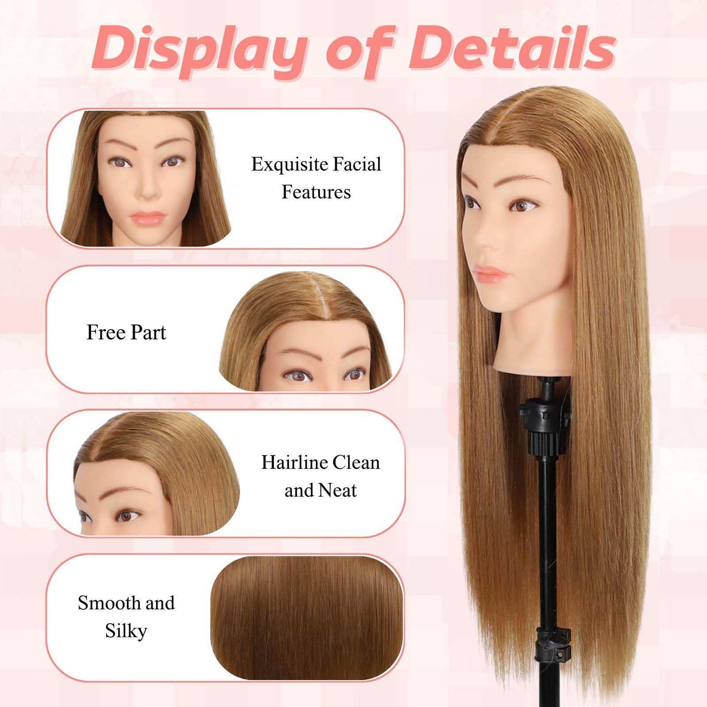 White Smoke MQHIHI Mannequin Head Human Hair, 80% Real Hair Cosmetology Manikin Head for Practice Braiding Hairstyling Cutting with Free Clamp Holder and Tools (Light Brown)