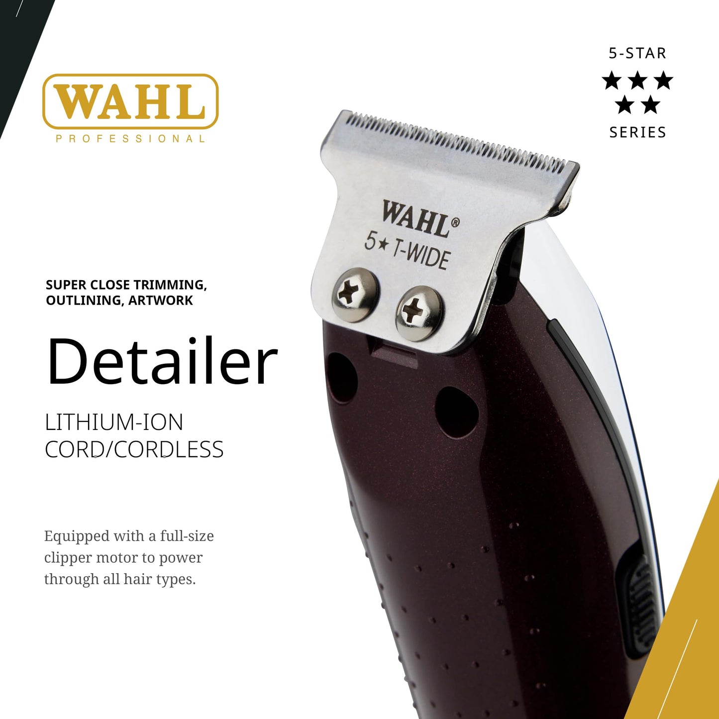 White Smoke Wahl Professional Cordless Detailer Li T Wide Blade Lithium Ion Battery 100 Min Runtime