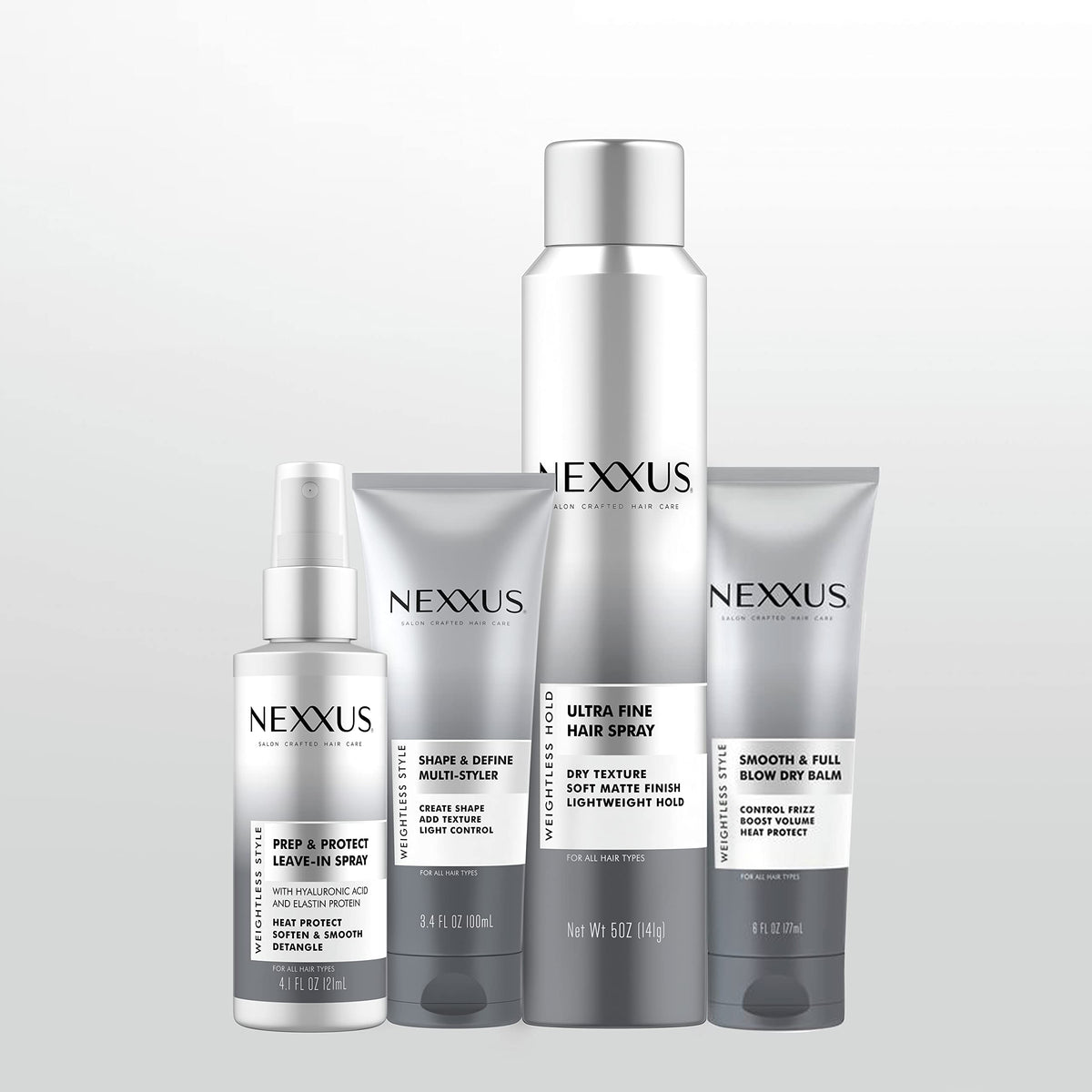 Light Gray Nexxus Prep & Protect Leave-In Spray Weightless Style Detangler Leave-in Conditioner Spray Moisturizer, Detangler & Heat Protectant 4.1 oz