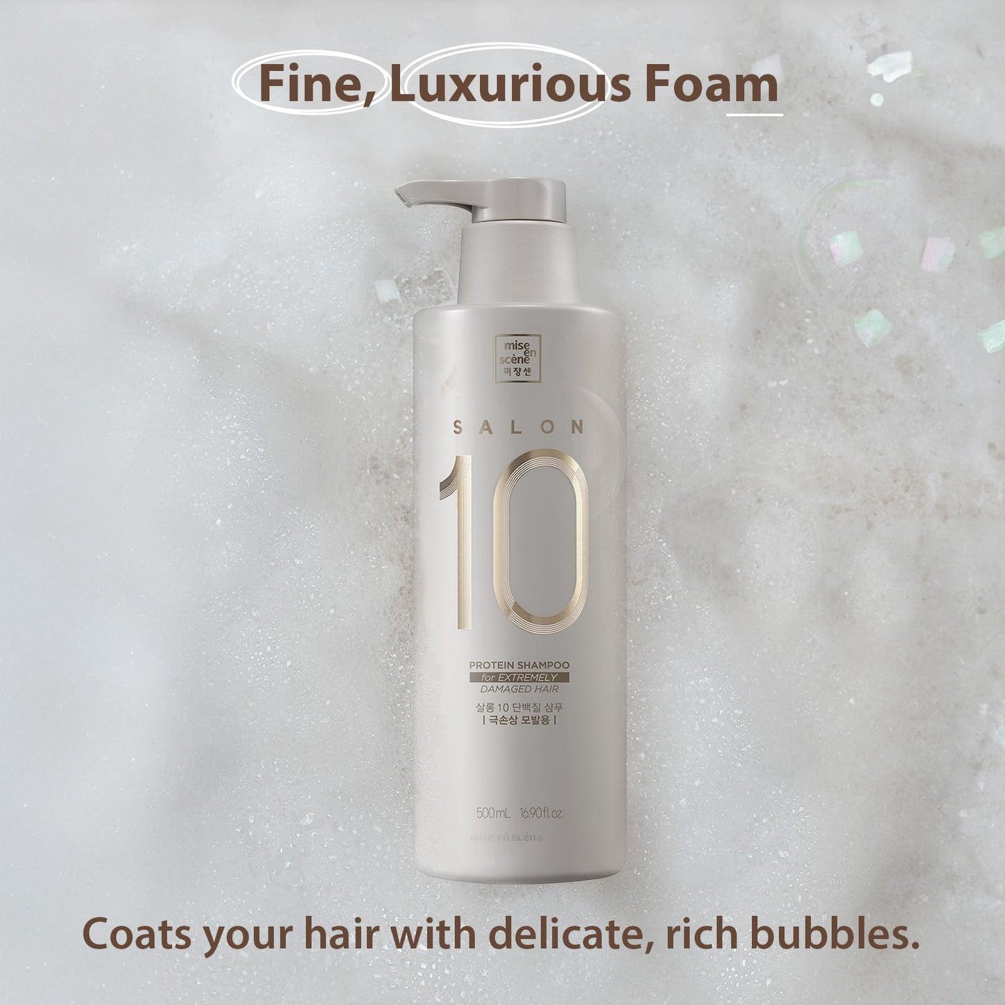 Gray Mise En Scene Salon 10 Protein Shampoo for Severe Damaged Hair - Low porosity Hair Product, Korean HairPerfume Shampoo, 10-Sec Protein Clinic, Moisturizing & Restoring, 16.9 Fl. Oz. (500ml)