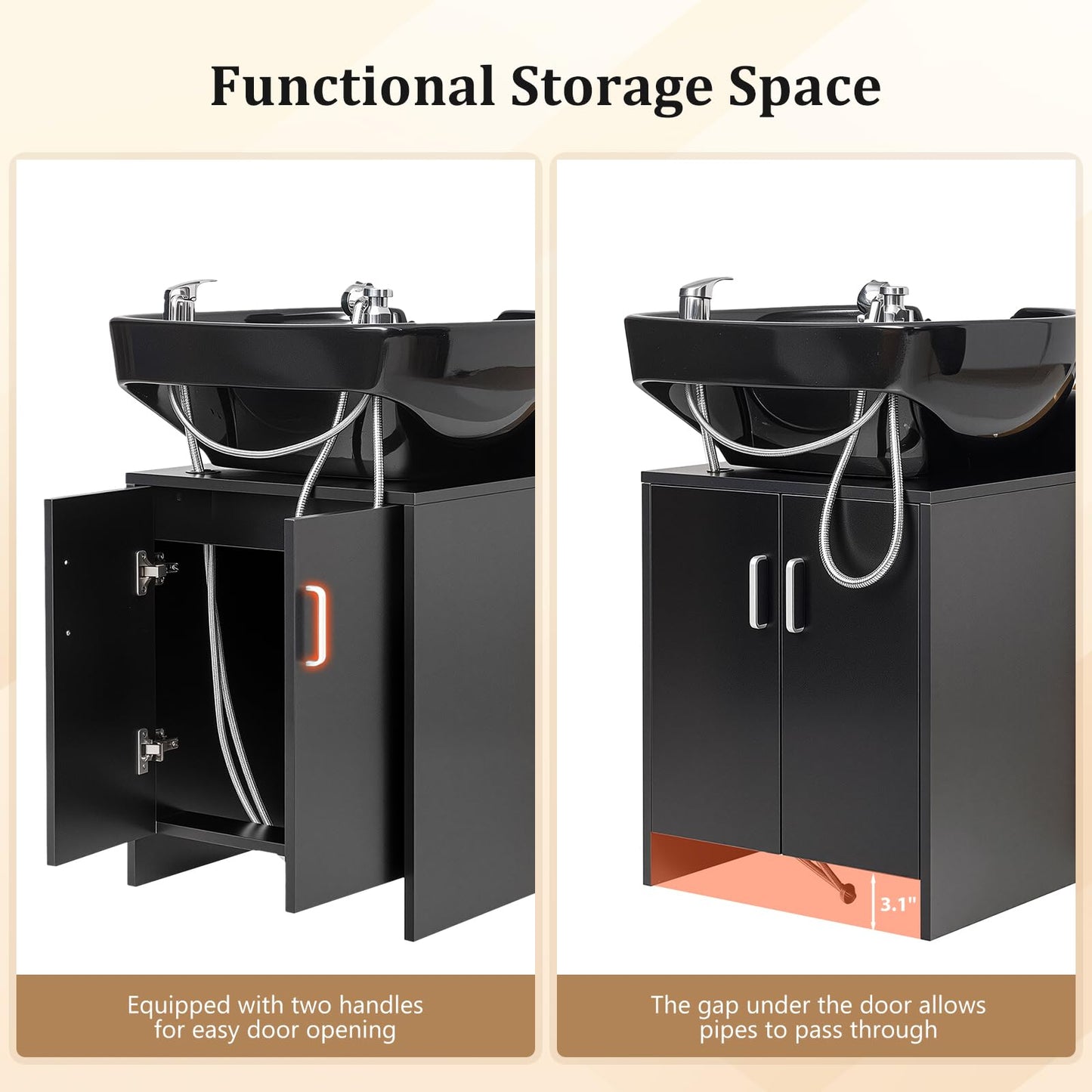 White Smoke OmySalon Shampoo Chairs for Salon, Stainless Steel Frame & UPC Certified Shampoo Bowl & Footrest, Hair Washing Station, Backwash Unit for Beauty Spa Barbershop, Black and Gold