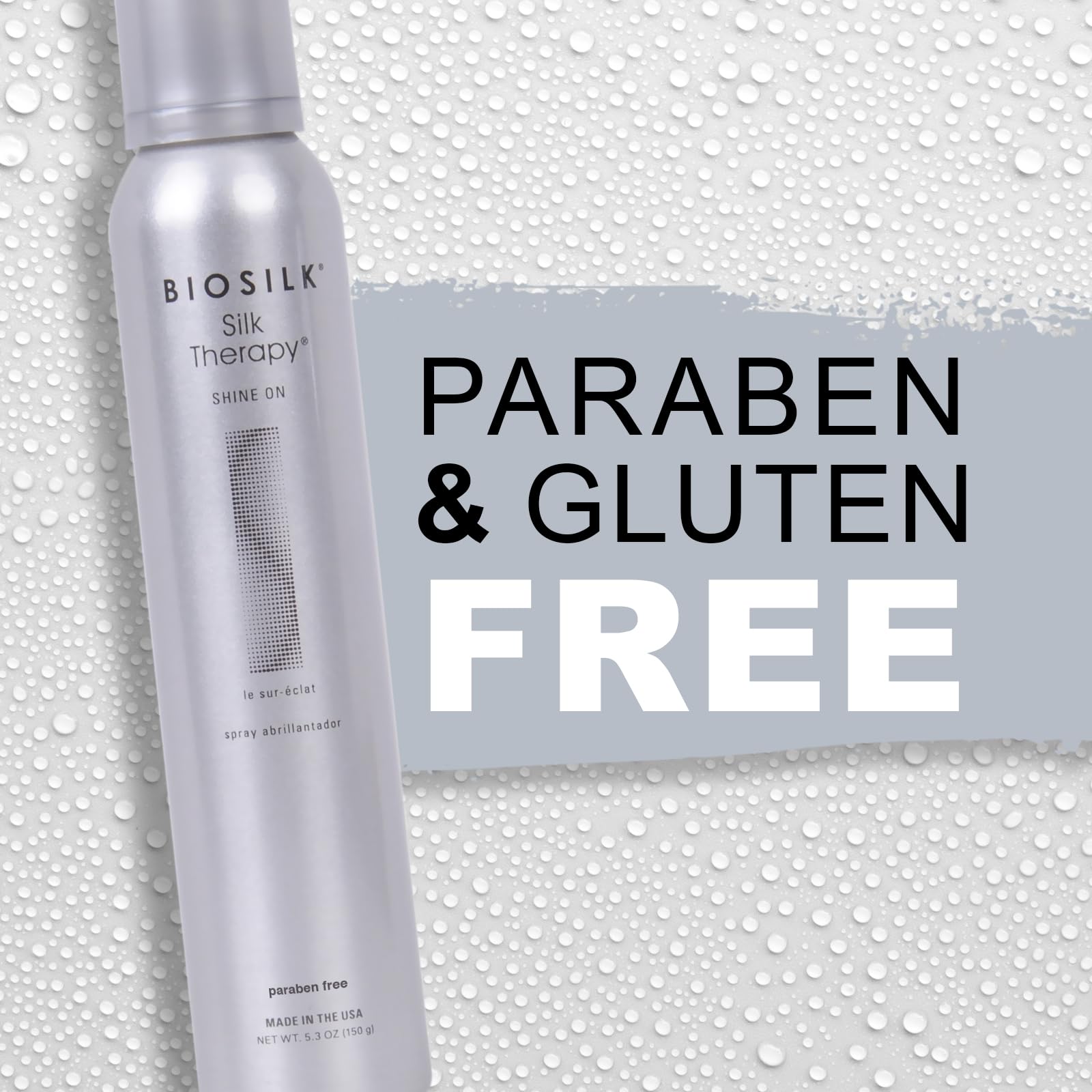 Light Gray BioSilk Silk Therapy Shine On, Hairspray For Controlling Frizz & Providing Brilliant Shine, Sulfate, Paraben, & Cruelty-Free, 5.3 Oz