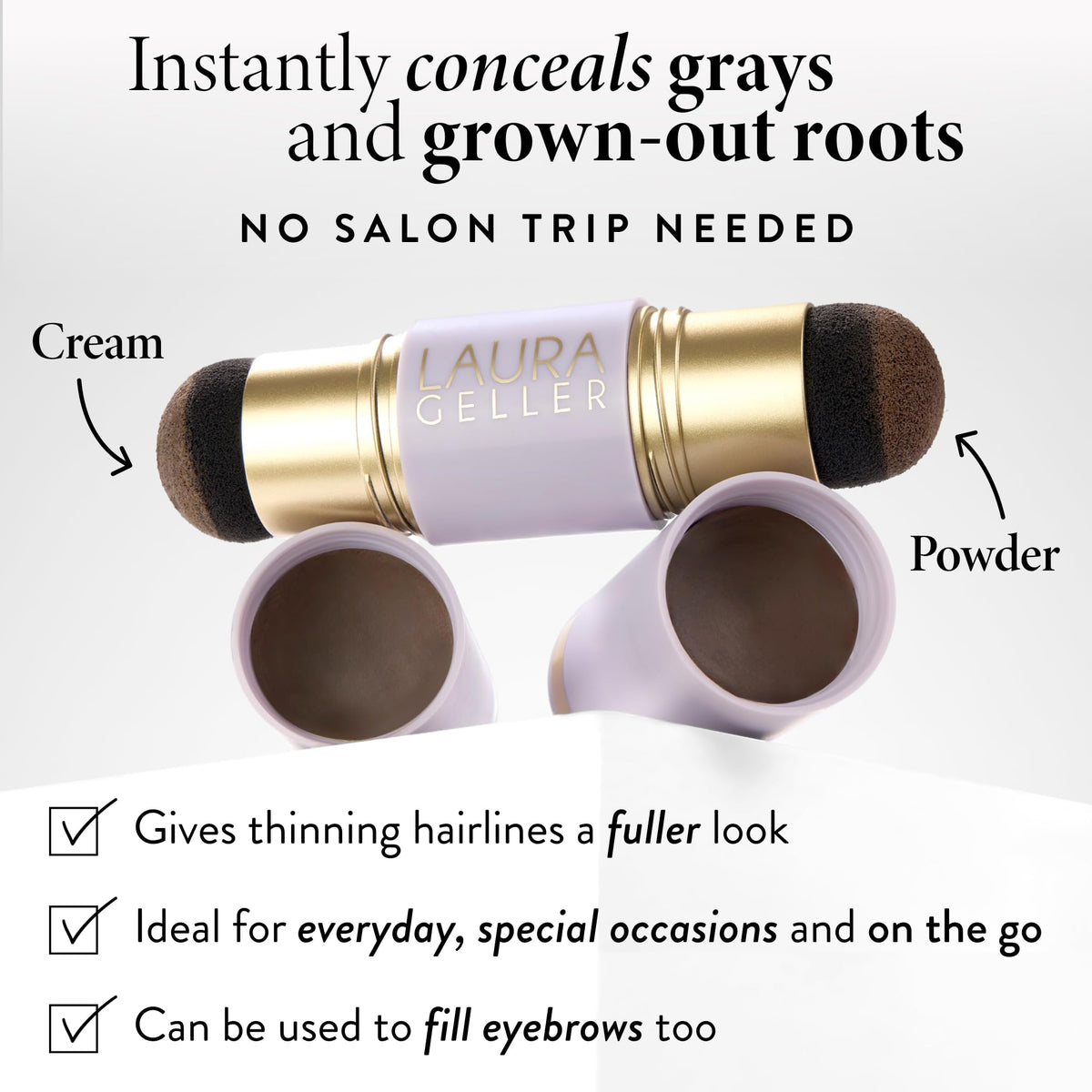 White Smoke LAURA GELLER Root Touch-Up Hair & Brows, Root Cover, Medium Brown