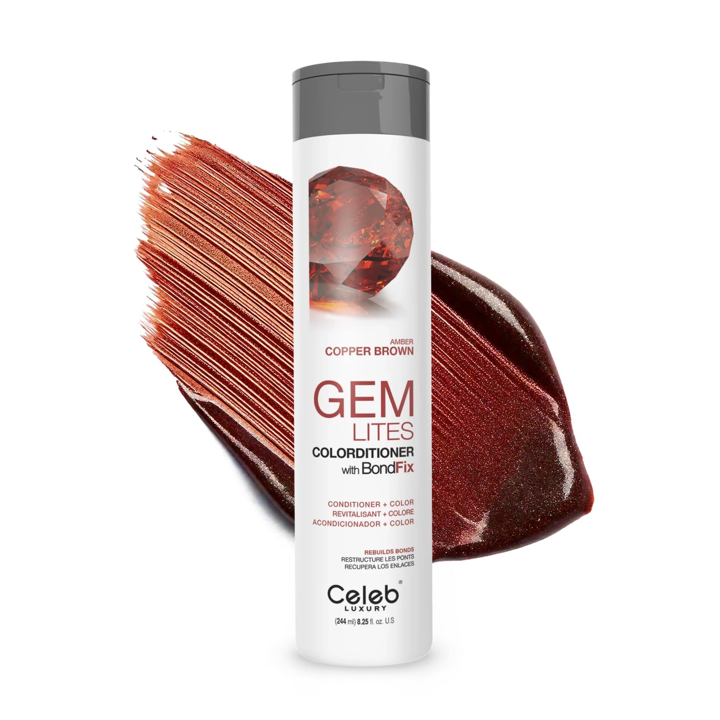 White Smoke Celeb Luxury Gem Lites Amber Colorditioner, Color Depositing Conditioner with Bondfix Bond Rebuilder, Semi Permanent Hair Colour Glaze, Maintains and Refreshes Copper to Medium Auburn Tones