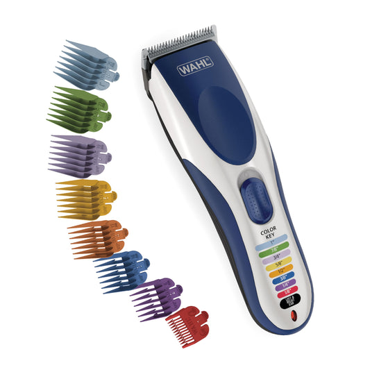 White Smoke Wahl Color Pro Cordless Rechargeable Hair Clipper & Trimmer – Easy Color-Coded Guide Combs - for Men, Women, & Children – Model 9649P