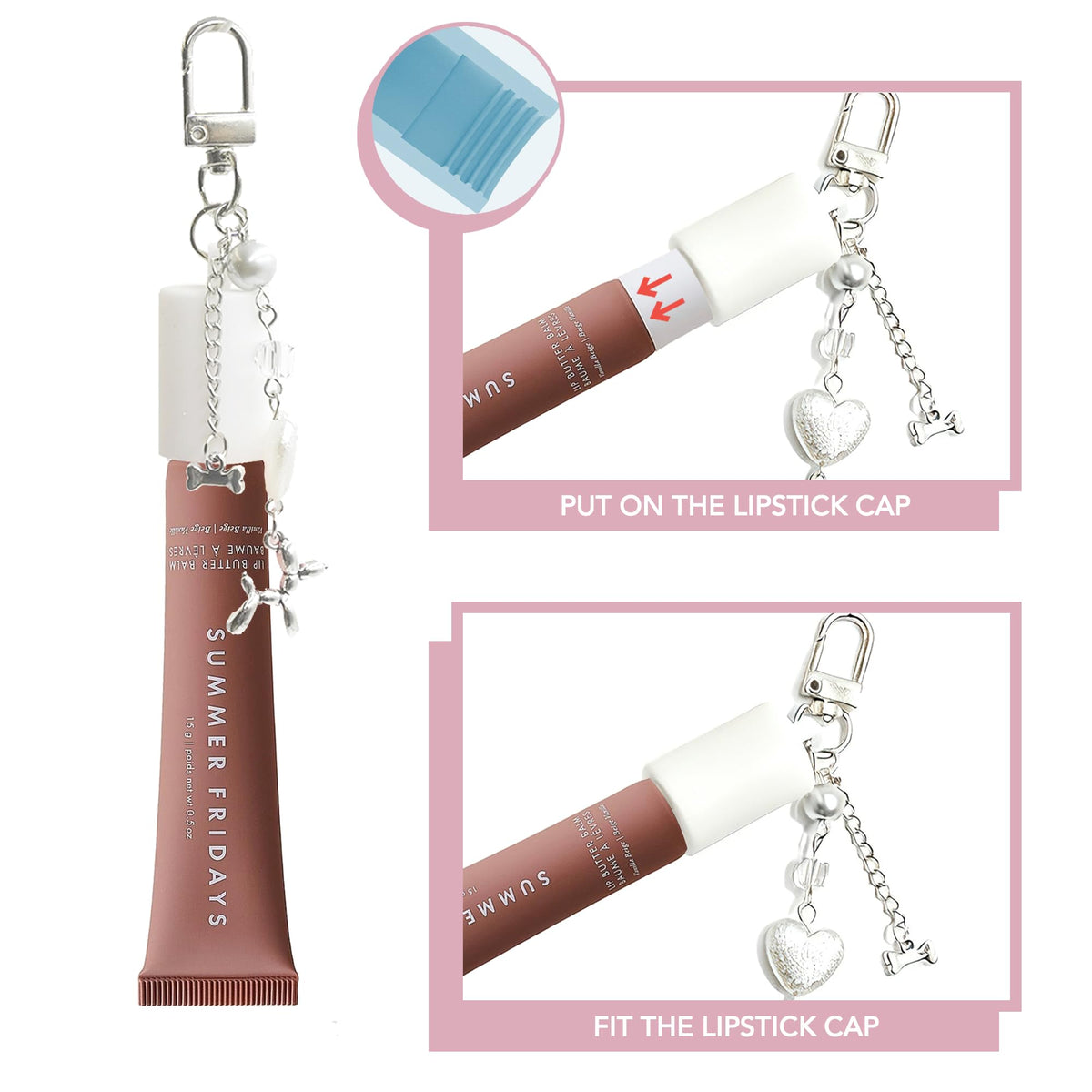 White Smoke Lip Balm Holder Cap Keychains for Lipstick, Lip Gloss - Compatible with Summer Fridays & LANEIGE（No Lip Balm）