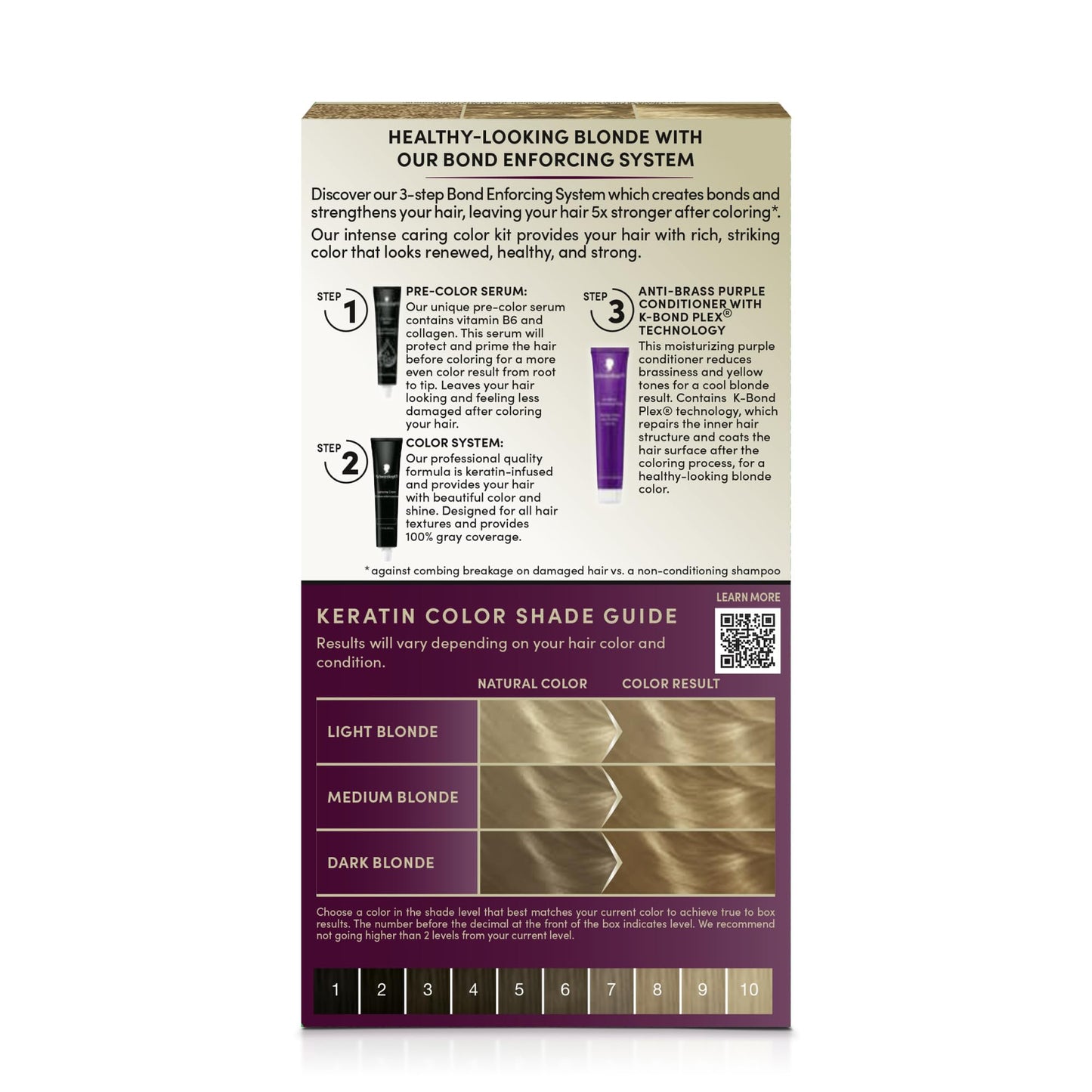 Dark Gray Schwarzkopf Keratin Blonde Hair Dye, 8.0 Medium Blonde, Professional Quality Permanent Hair Color, Bond Enforcing System, Pre-Color Serum & Purple Conditioner Included